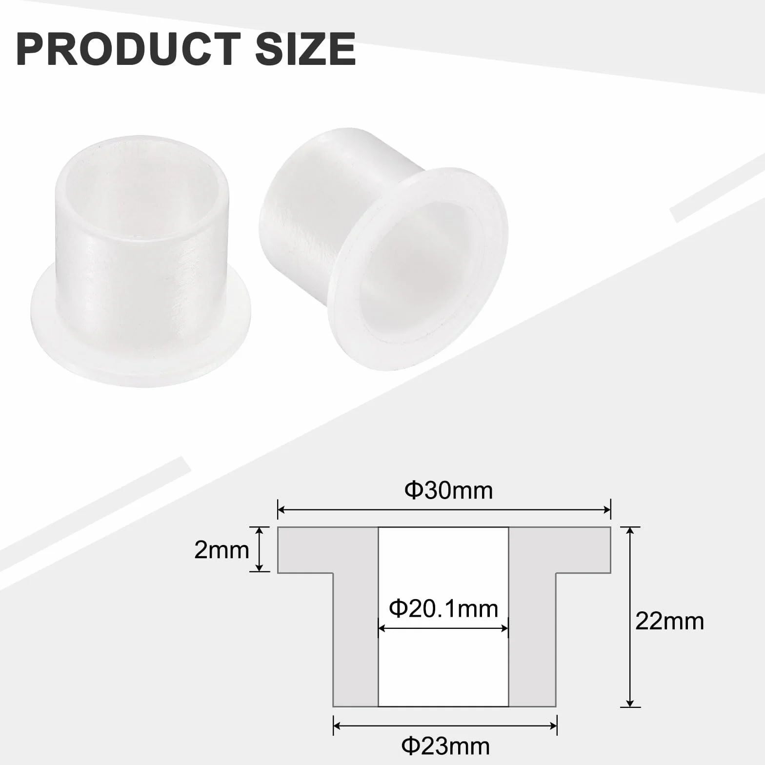 QUARKZMAN 12 szt. Łożyska kołnierzowe tuleje plastikowe ID 20,1 mm x wysokość 23 mm x długość 22 mm tuleje nylonowe, białe