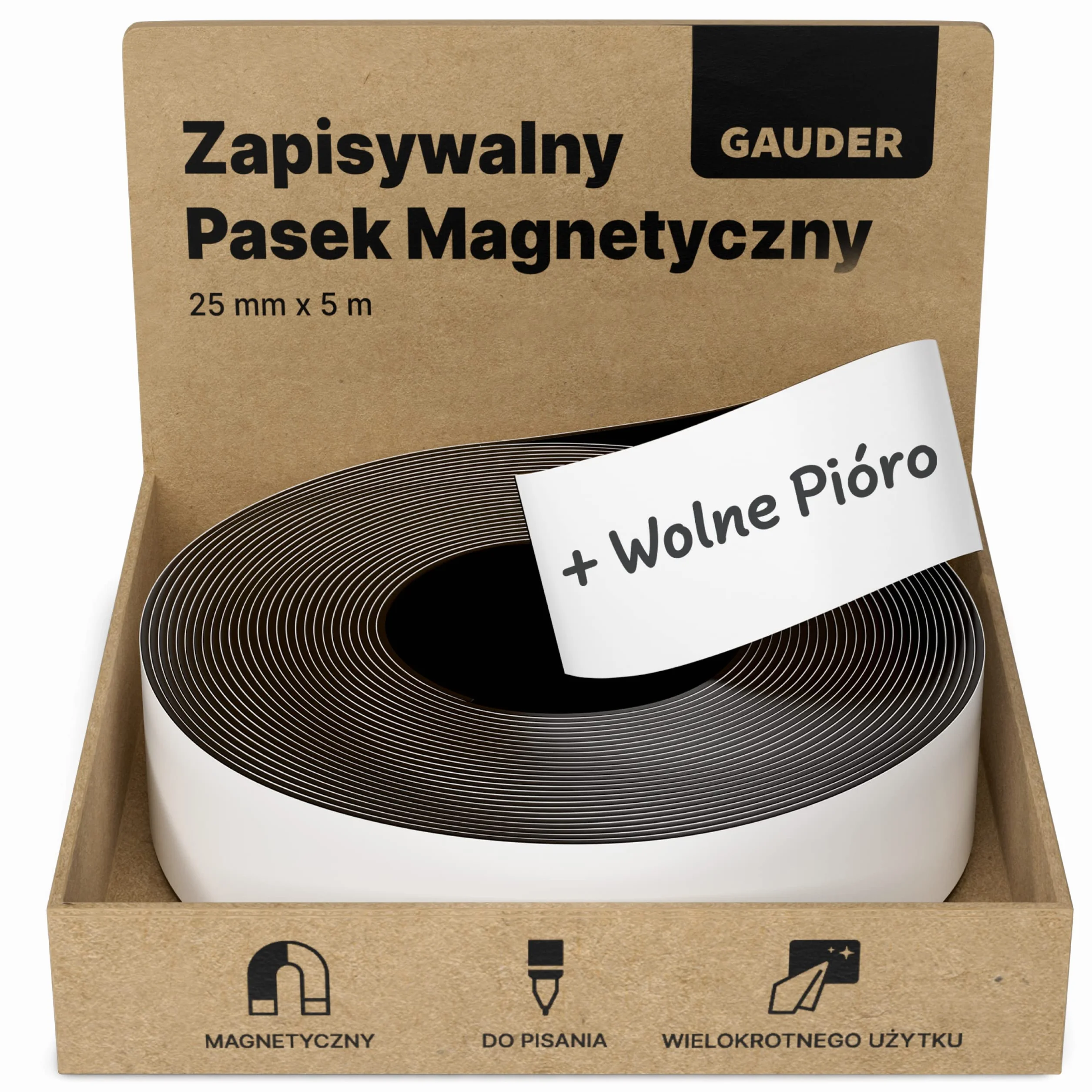 GAUDER Paski Magnetyczne zapisywalne biale 25 mm x 5 m