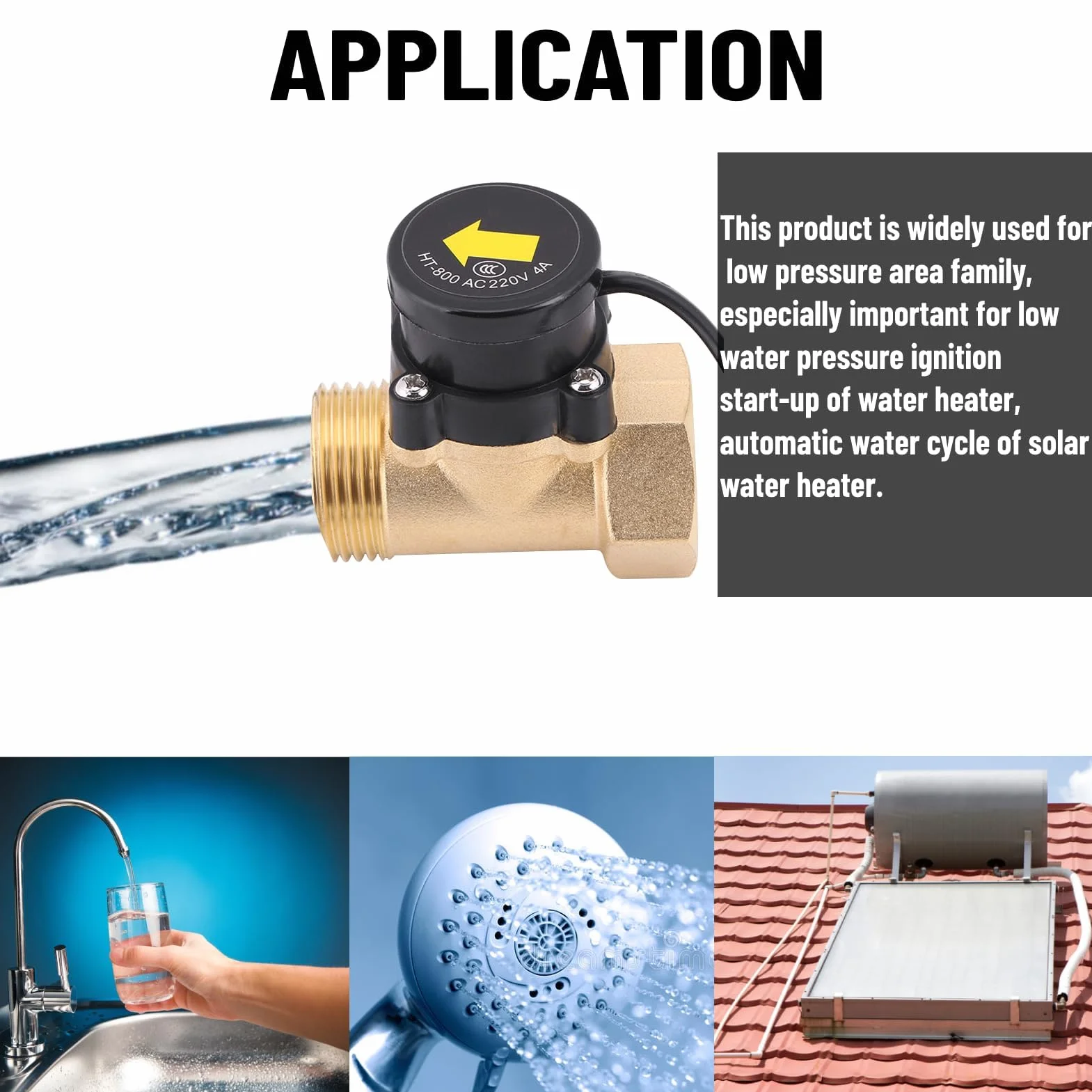 Przełącznik przepływu wody, HT-800 G1 gwint 220V automatyczny przełącznik czujnika przepływu pompy wodnej, ze stabilną wydajnością