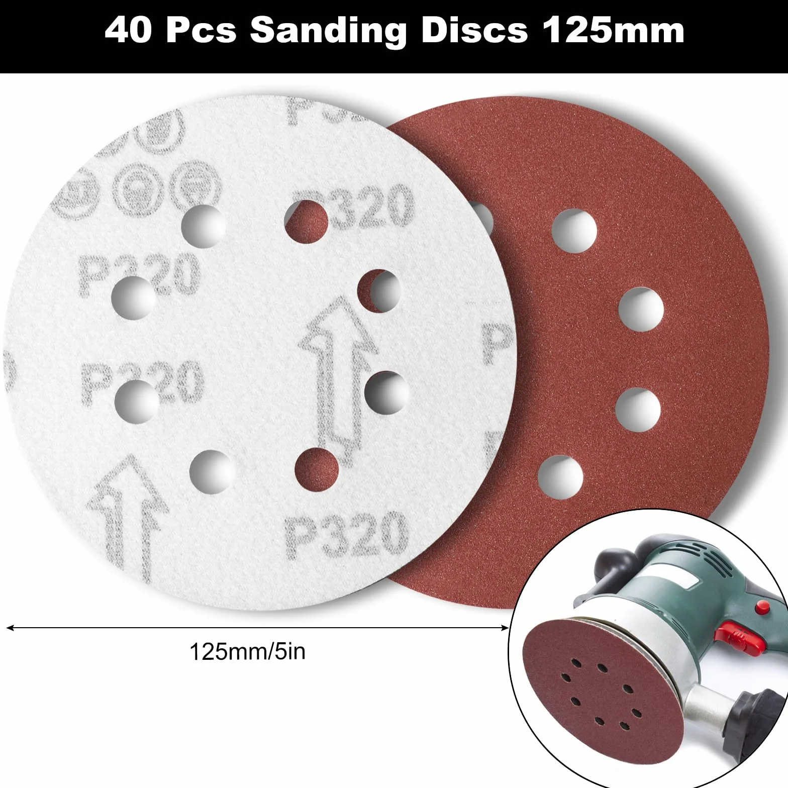 Papier ścierny 125mm 8 dziur P320-P2000 40 sztuk tarcze szlifierskie