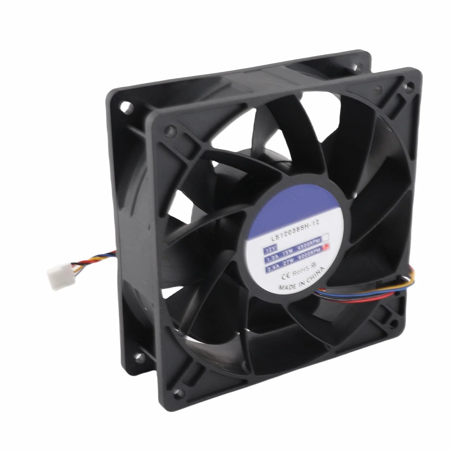 Wentylator Chłodzący 12 Cm, 120 X 120 X 38 Mm 6000 Obr./min 12 V 2,7 A 4-pinowy Bezszczotkowy Wentylator PWM DC w Czarnej Obudowie, Wentylatory Chłodzące do Komputera PC