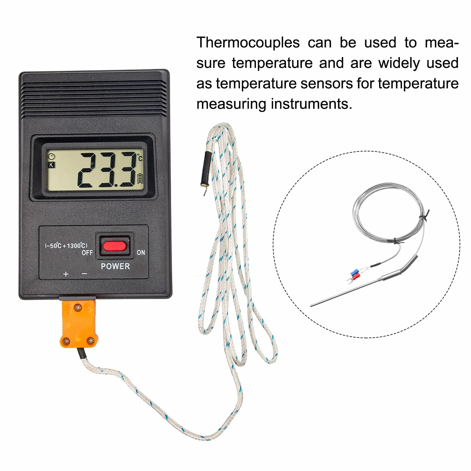 QUARKZMAN Typ K termoelement sonda sonda 3 x 200 mm drut 0 do 1000°C (32 do 1832°F) stal szlachetna