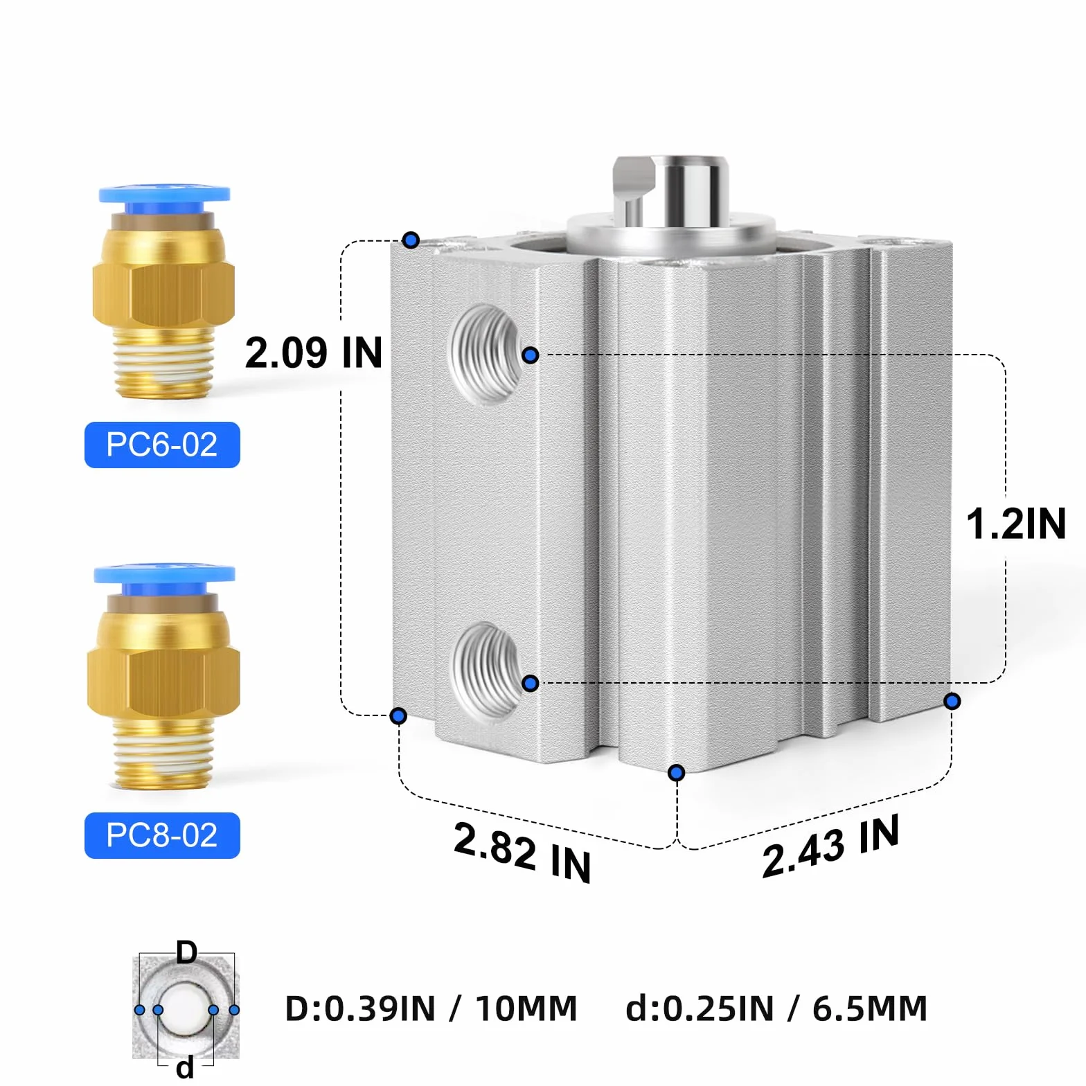 TAILONZ PNEUMATIC Otwór 50 mm, skok 25 mm, pneumatyczny cylinder pneumatyczny z aluminium, pneumatyczny cylinder pneumatyczny SDA50-25