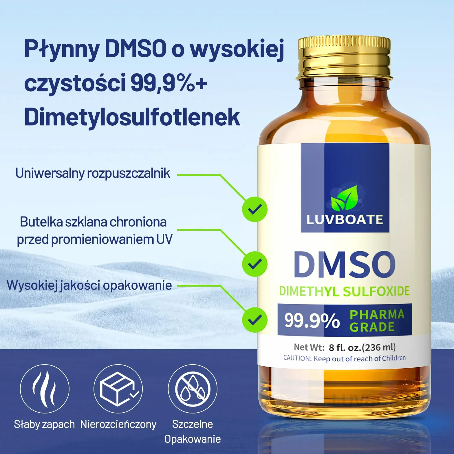 DMSO 99,9% 236ml dimetylosulfotlenek klasy farmaceutycznej - Bursztynowe Butelki