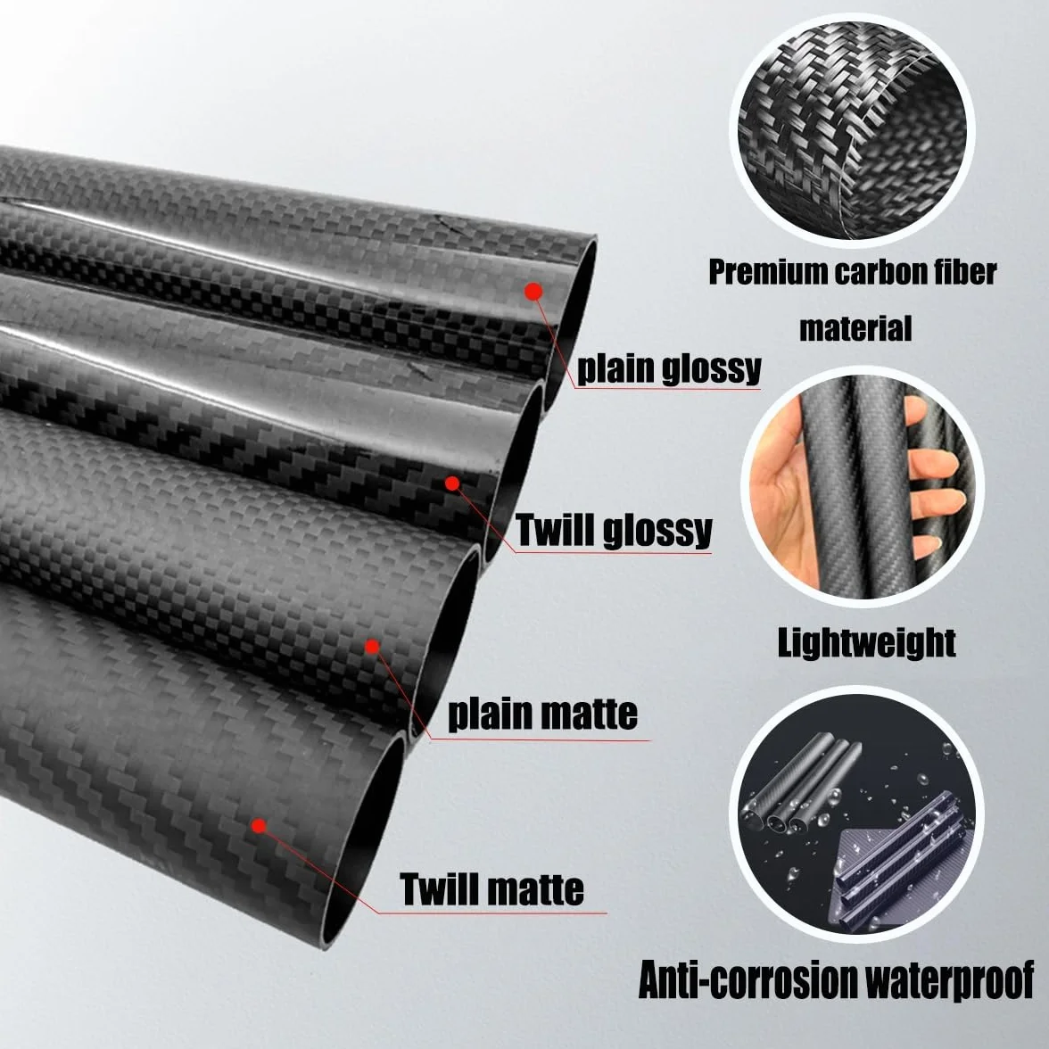 2 Sztuki Rurki Z Włókna Węglowego 3K Wysoka Twardość Nawijane Puste Pręty Długość 500mm Średnica Zewnętrzna 5-27mm Błyszczące Do Ram Drona Czterowirnikowego Ramiona Podwozia Akcesoria DIY Dron RC(6x4x