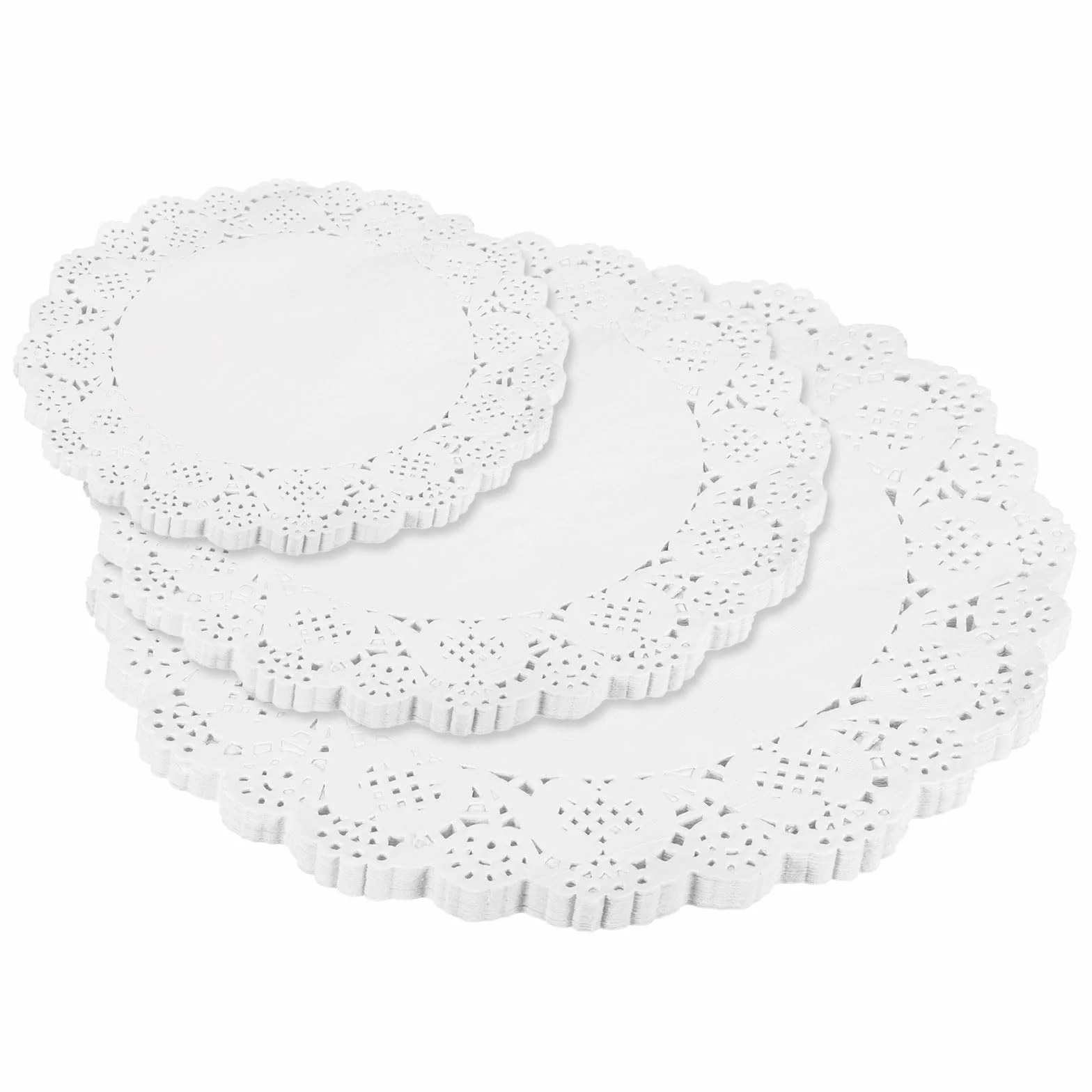 QUARKZMAN 300 szt. białych obrusów z papieru, różne rozmiary, 15 cm, 20 cm, okrągłe podkładki papierowe, na wesele, urodziny