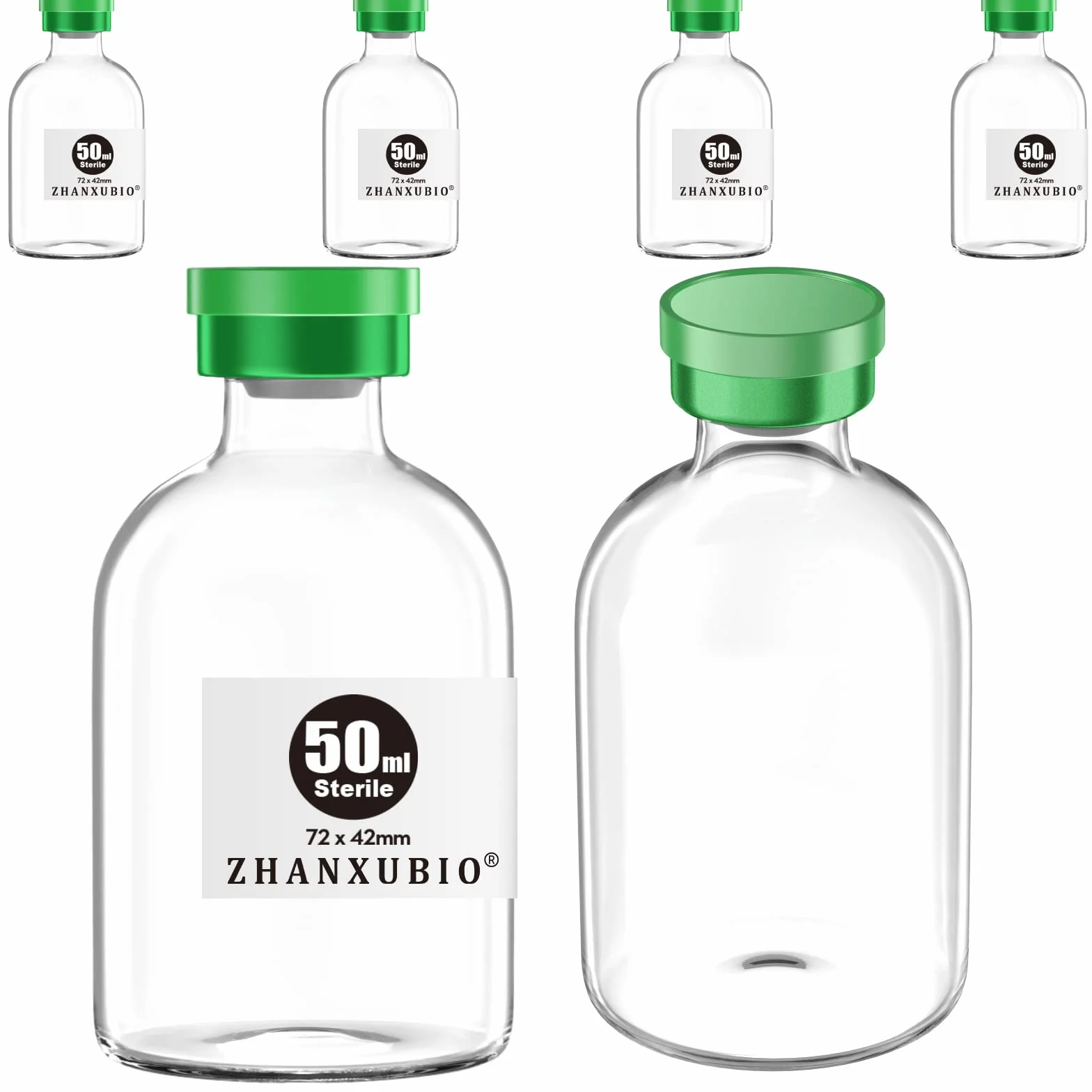 Sterylne puste fiolki z samoregenerującym się portem wtryskowym i aluminiową plastikową nasadką, sterylne opakowanie (50 ml przezroczysty 6 szt.)
