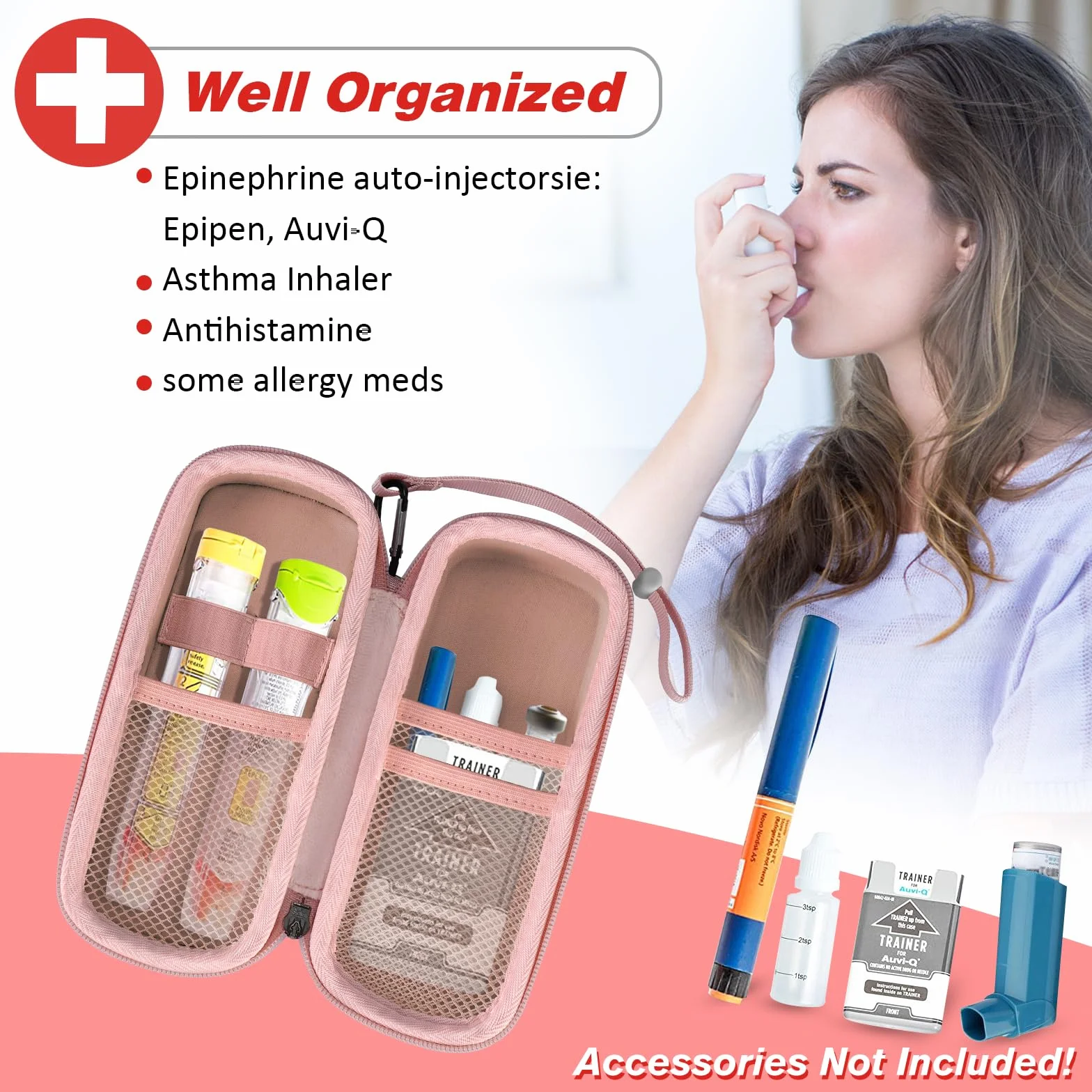 MEDMAX EpiPen Concha Dura Estuche Portátil Organizador para 2 EpiPens, Auvi-Q, Alergia Medicamentos Esenciales (Oro Rosa)