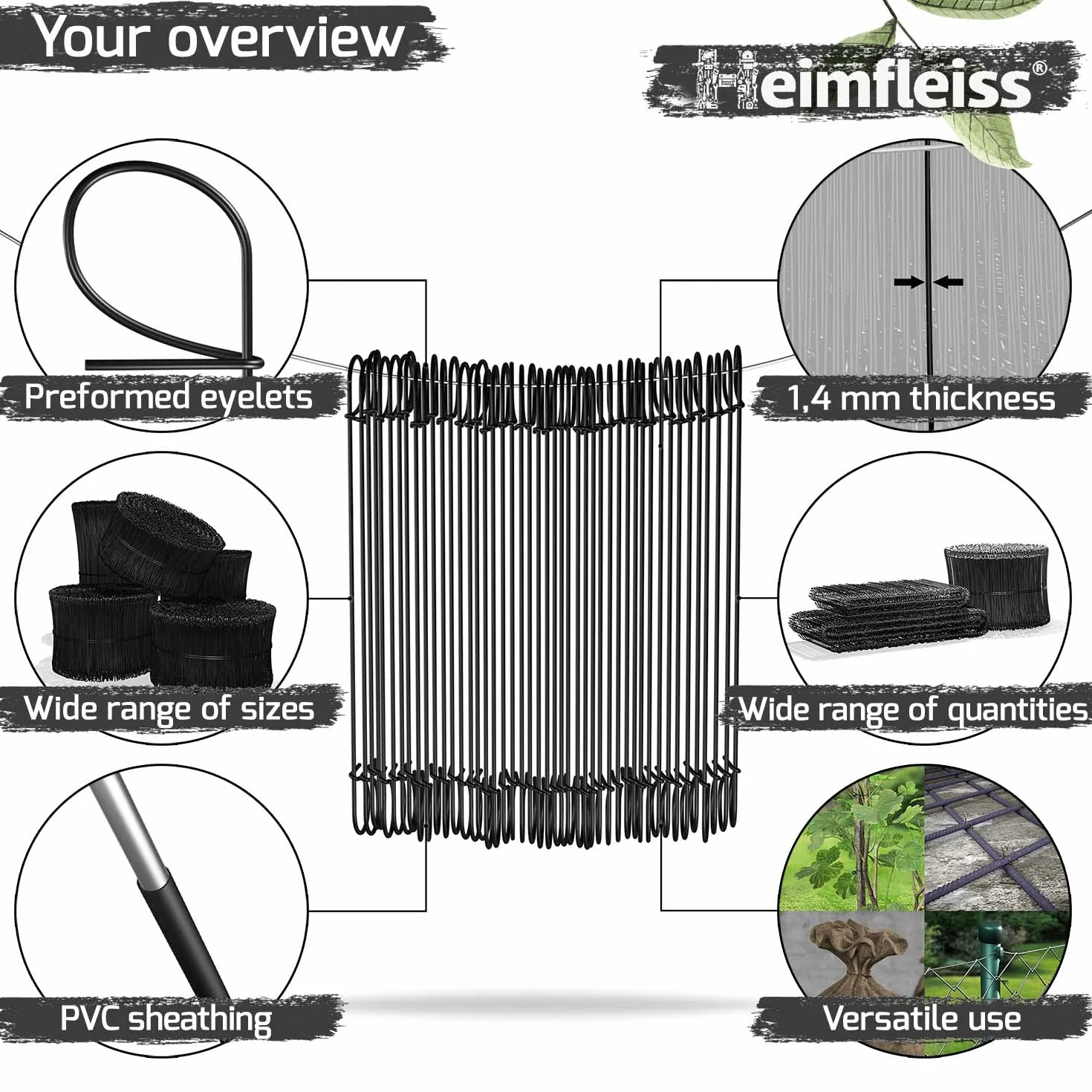 Heimfleiss® Drut rzymski zaizolowany czarny 1,4 x 100-300 mm 1000 szt. nierdzewny do wiązania betonowego z Niemiec