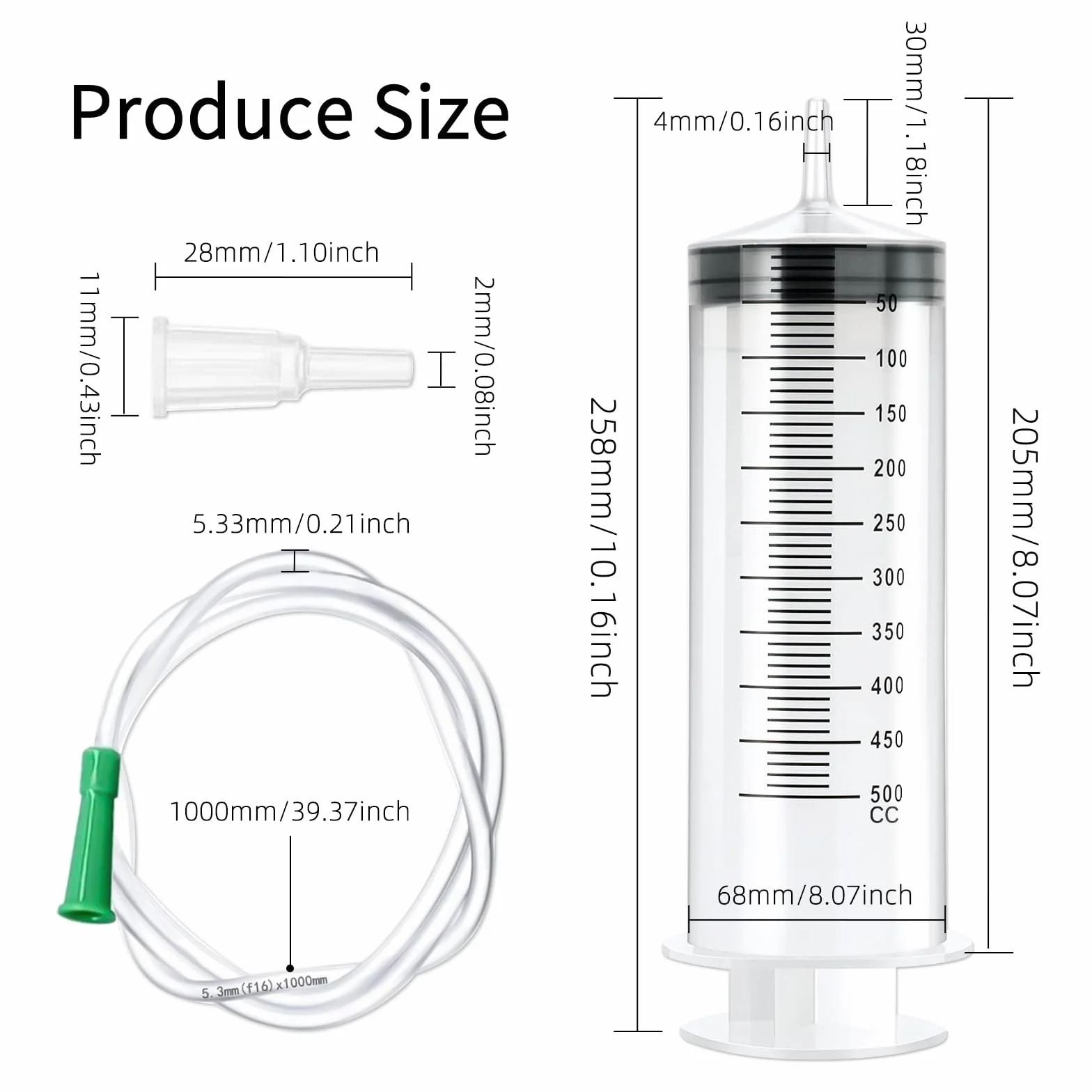 500 ml Duża strzykawka z wężem, wielokrotnego użytku strzykawka do podawania płynnego pokarmu zwierzętom, nawadniania roślin, pomiarów laboratoryjnych, dozowania