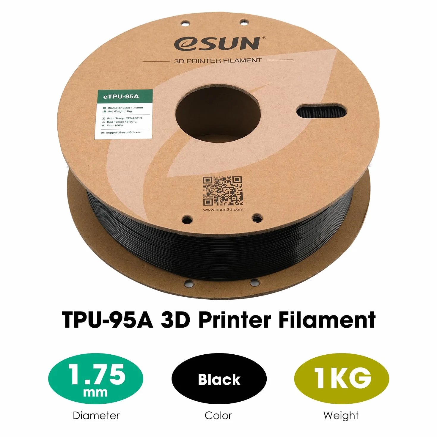 eSUN TPU 95A Filament 1,75 mm Elastyczny Poliuretan Czarny