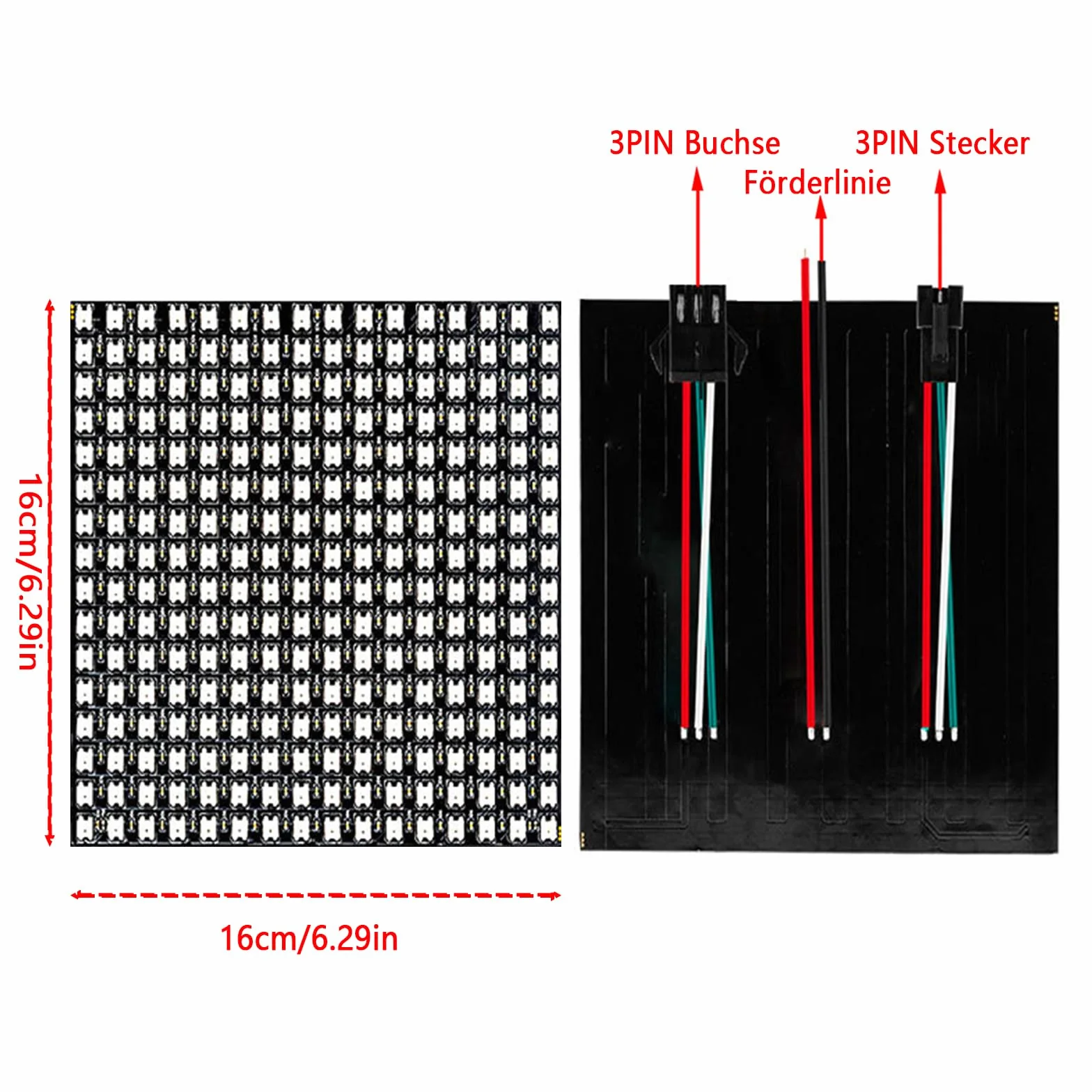 GERUI WS2812 RGB 16 x 16 panel LED ECO 256 pikseli LEDMatrix elastyczny moduł 5050SMD IC, sterowanie obrazami wideo, wyświetlanie tekstu, jednobarwne funkcje adresowalne, z DC5V, kompatybilny z