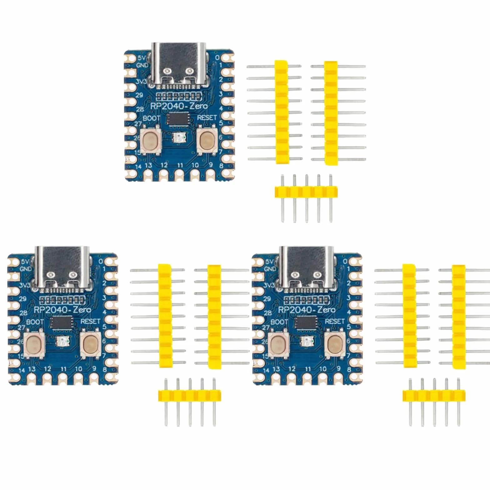 3 szt. RP2040-Zero, kompaktowa płyta do rozwoju mikrokontrolera, bazująca na procesorze Raspberry-Pi 2040 Dual-Core ARM Cortex M0+, obsługa C/C++/Python Development (z nielutowanymi pinami)