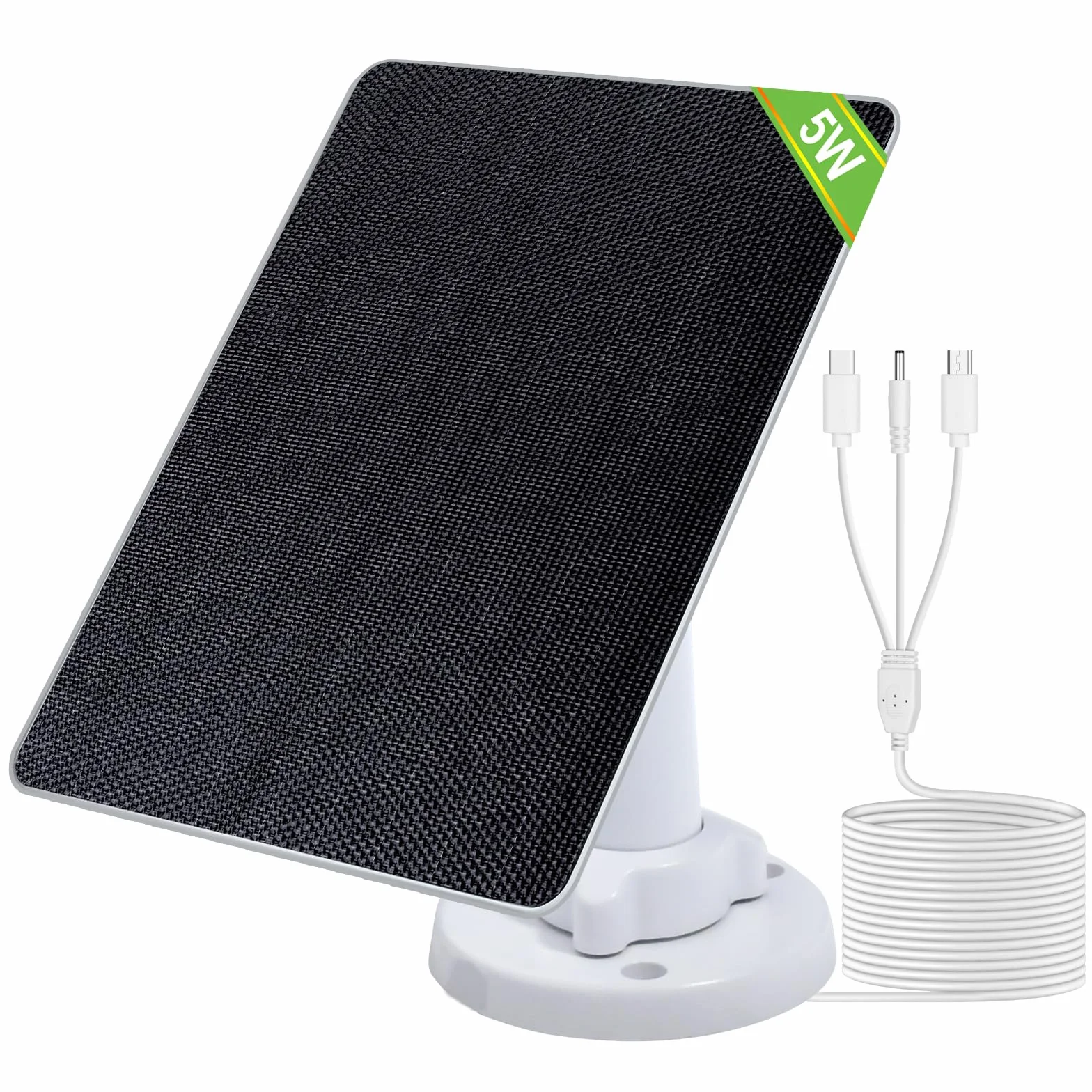 ECO-WORTHY Panel słoneczny 5 W do kamery monitoringu na zewnątrz, moduł solarny 5 V BC, sprawność 25%, wtyczka 3 w 1 o długości 3 m, regulacja 360°, IP65, do kamery zewnętrznej