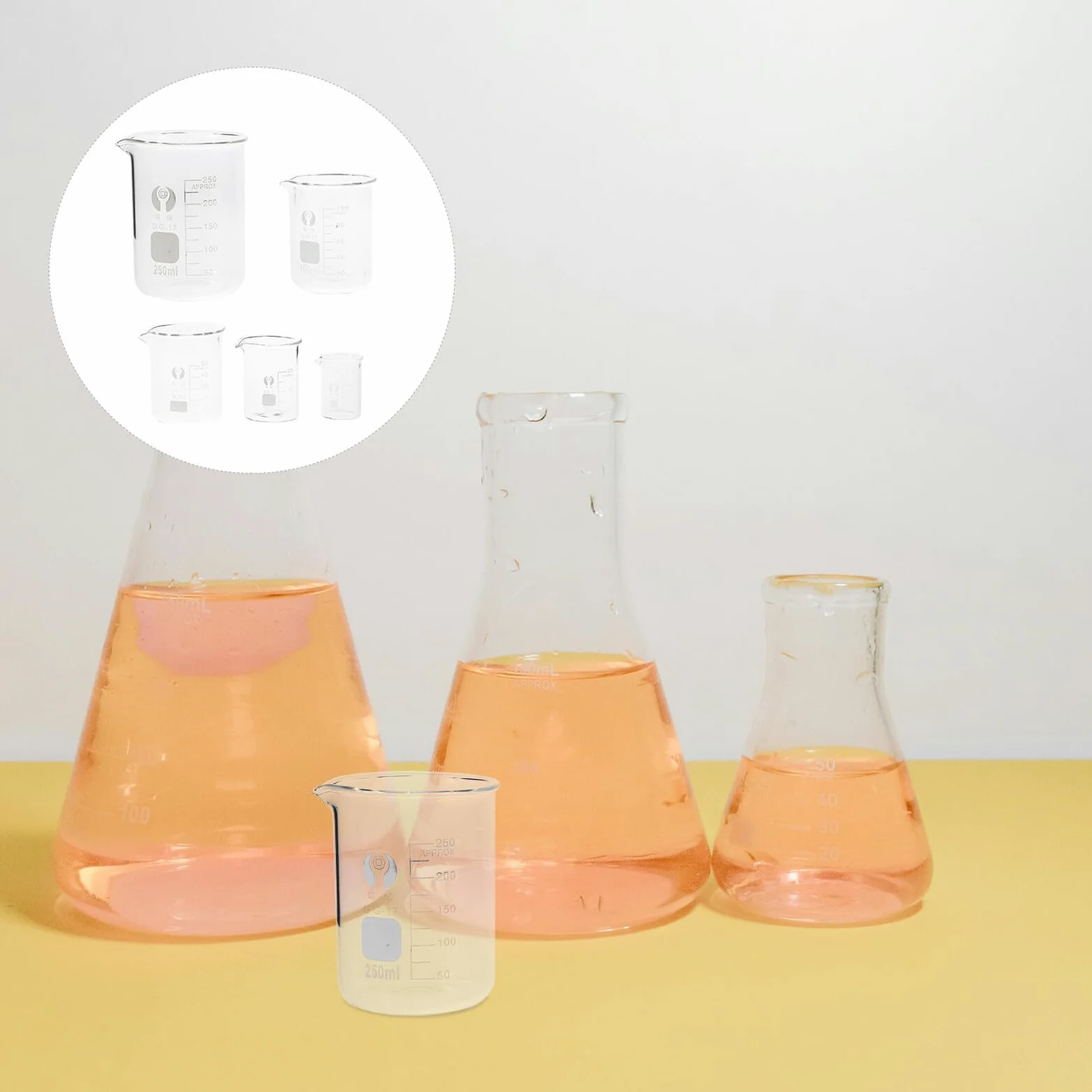 5 Szt. Częściowy Zestaw Szklanych Zlewek Pomiarowych Odporne Wysoką Temperaturę Precyzyjne Laboratoryjne Zlewki z Podziałką Do Chemii i Edukacji