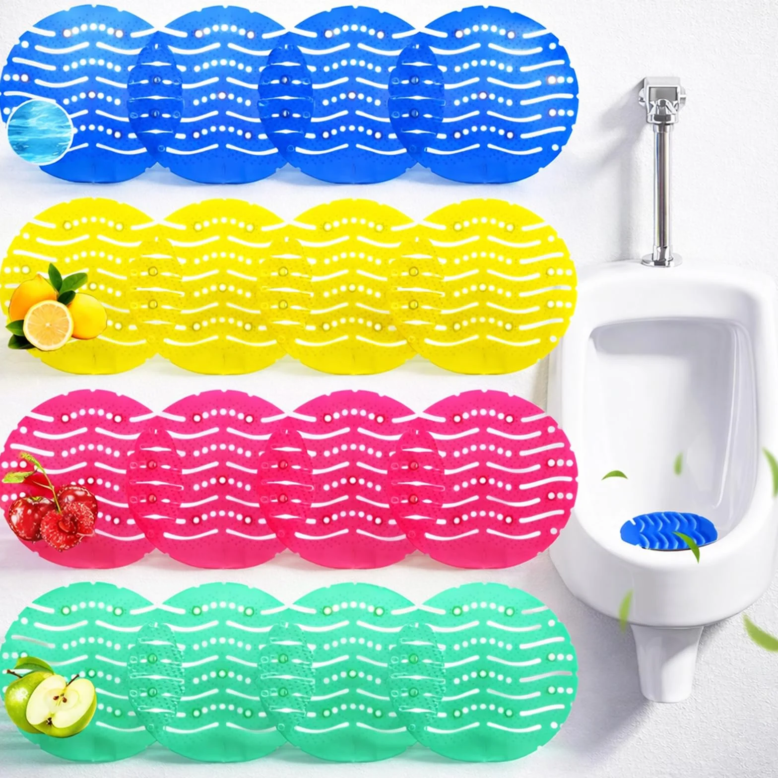 Sitko do pisuaru z zapachem – 16 sztuk uniwersalnych sitek do pisuaru przed pryskaniem – ochrona przed zapachami i odświeżaczem powietrza do pisuaru i WC – świeżość do 30 dni – idealne do łazienki