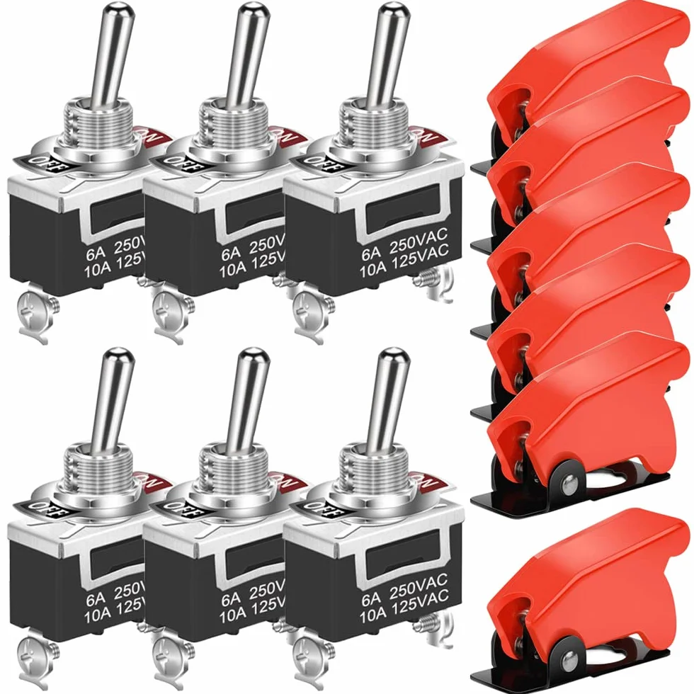 GUUZI Przełącznik Kołyskowy Heavy Duty 12V-48V/10A 220V-230V/6A SPST 2Pin Metalowy z Czerwoną Osłoną
