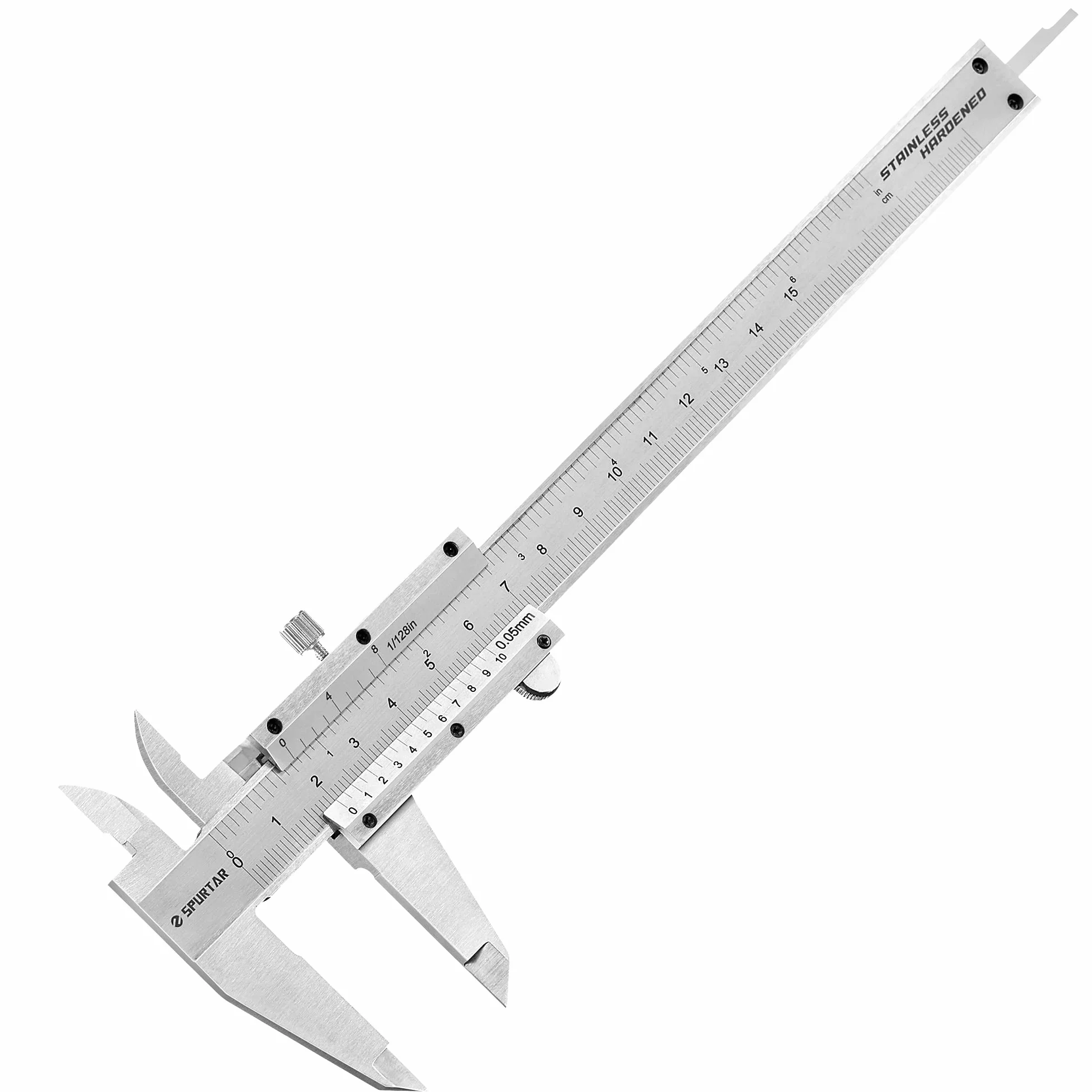 Spurtar Suwmiarka noniuszowa ze stali nierdzewnej 150 mm, wysoka precyzja suwmiarki tolerancja narzędzia pomiarowego 0,05 mm 1/128 cala do pomiaru głębokości średnicy - odczyt bez odblasków