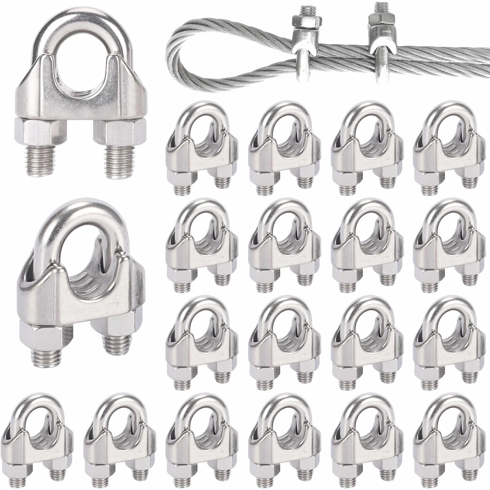 Zacisk linowy 6 mm, 20 sztuk zacisków ze stali nierdzewnej M6, zaciski do linek stalowych Ø 6 mm (6 mm)