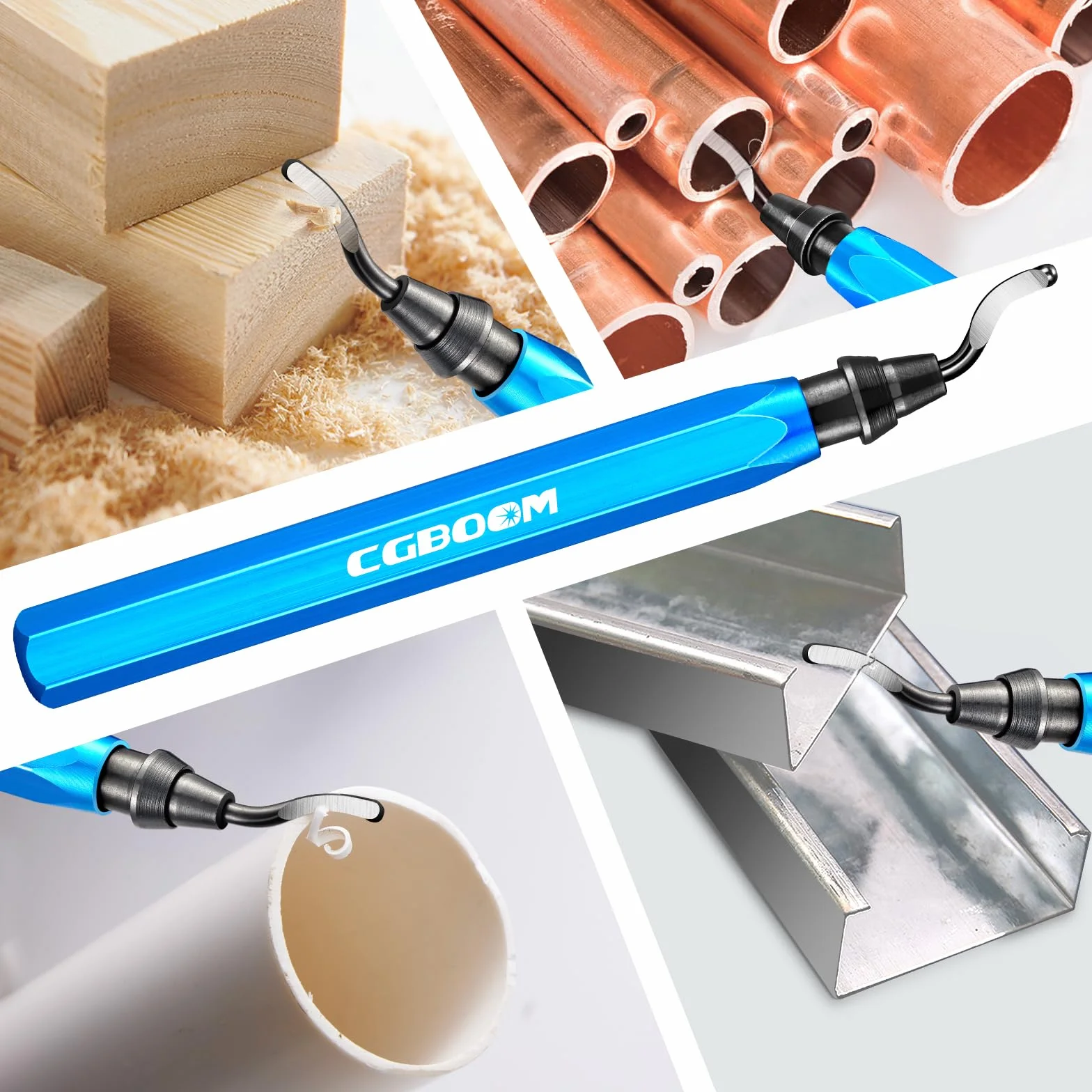 Narzędzie do usuwania zadziorów z metalowym uchwytem + 10 dodatkowych ostrzy HSS (stalowych) obracanych o 360 stopni do usuwania zadziorów do druku 3D, rur, plastiku, aluminium, miedzi, PCW i stali