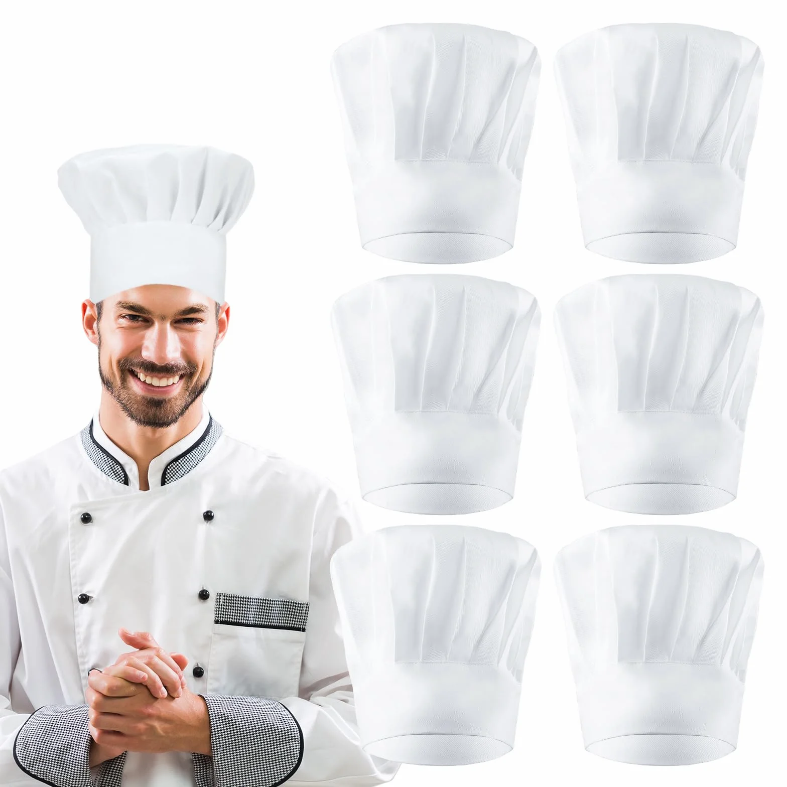 6 sztuk czapka kucharska, czapka kuchenna unisex regulowana czapka kuchenna, czapka kuchenna, bawełniana czapka szefa kuchni dla mężczyzn i kobiet, szef kuchni do kuchni, hotelu, restauracji, biała,