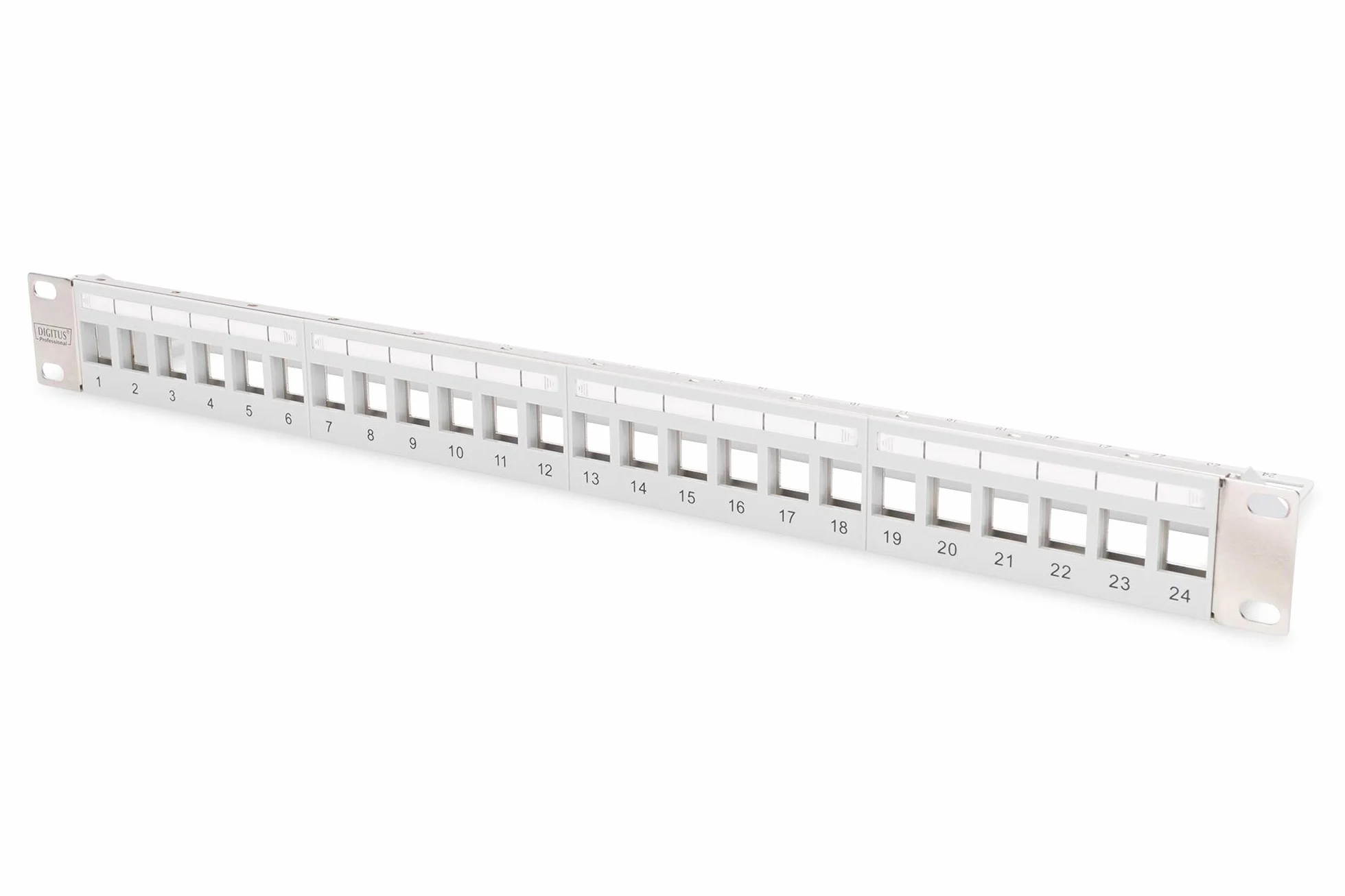 DIGITUS Panel krosowy - modułowy - do modułów Keystone - 19 cali - 24 porty - ekranowany - montaż w szafie rack 1U - V2 - szary