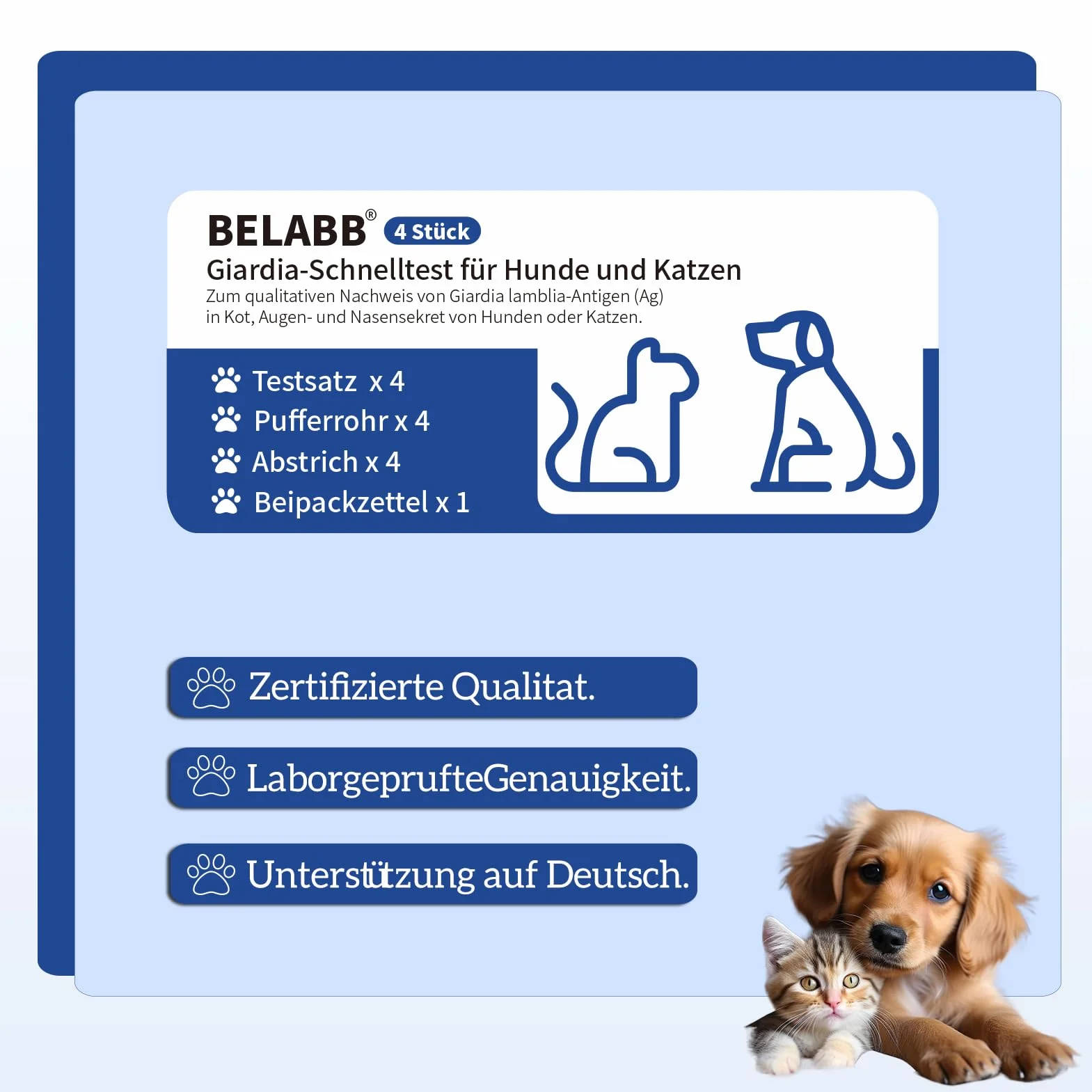 Giardien szybki test dla psów i kotów, 4 testy