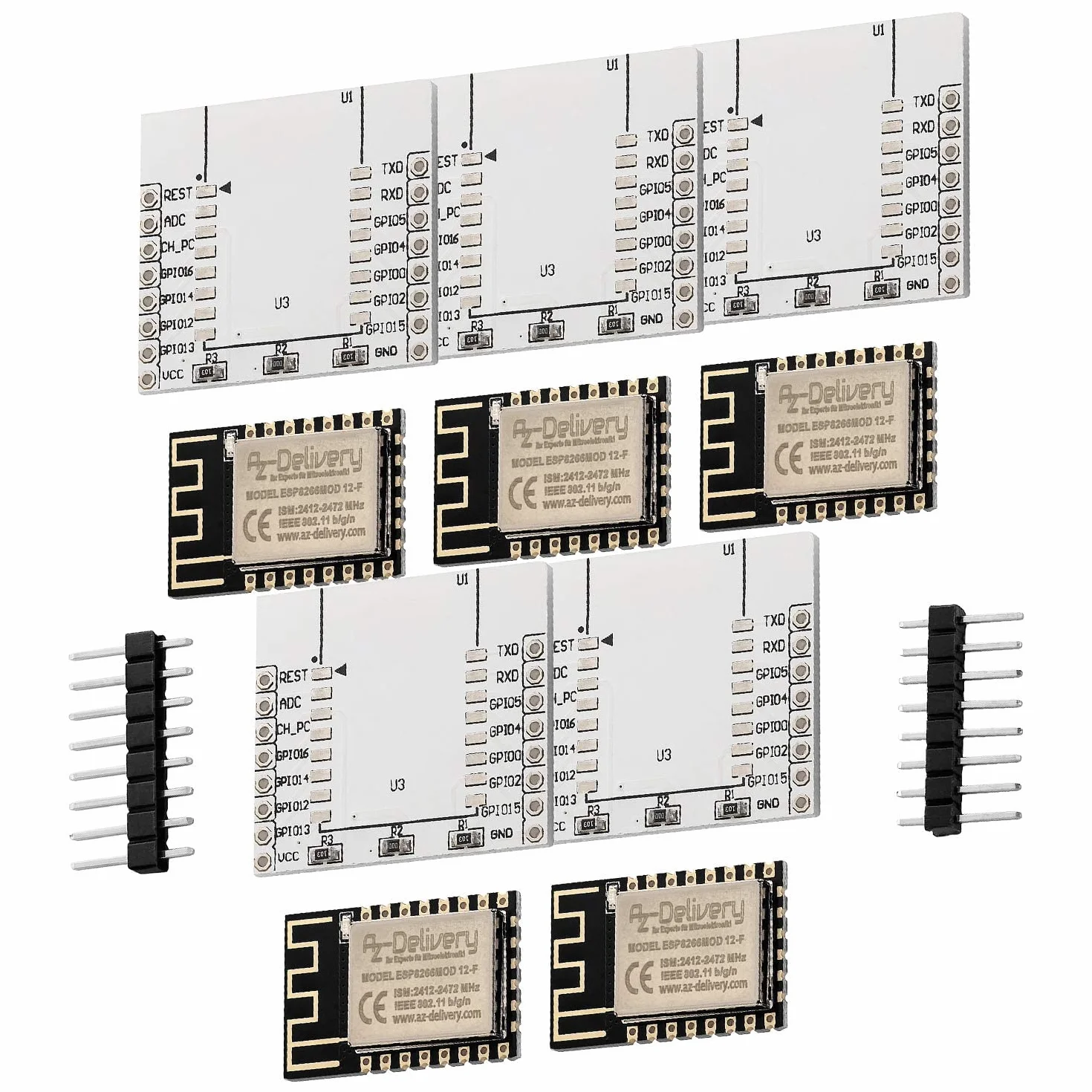 AZDelivery 5 x ESP8266 ESP-12F ulepszona wersja do ESP-12E WLAN WIFI moduł z płytą adaptera kompatybilny z Arduino w tym e-Book!
