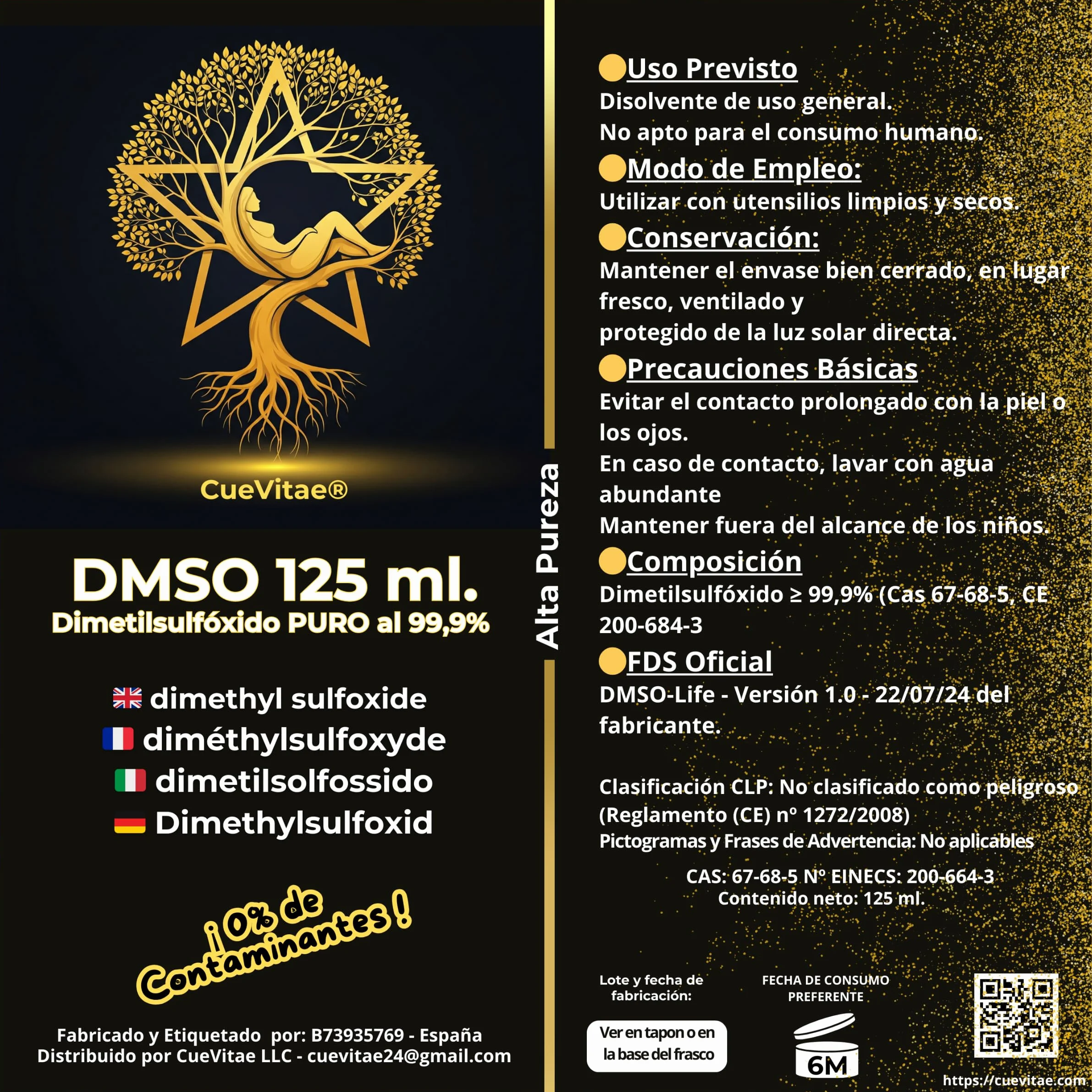 DMSO 125 ml | Dimetylosulfotlenek Maksymalna czystość: 99,9 | Jakość europejska | Opakowanie: HDPE z uszczelką zabezpieczającą, zakraplaczem i kubkiem na prezent | rozporządzenie (UE) nr 1272