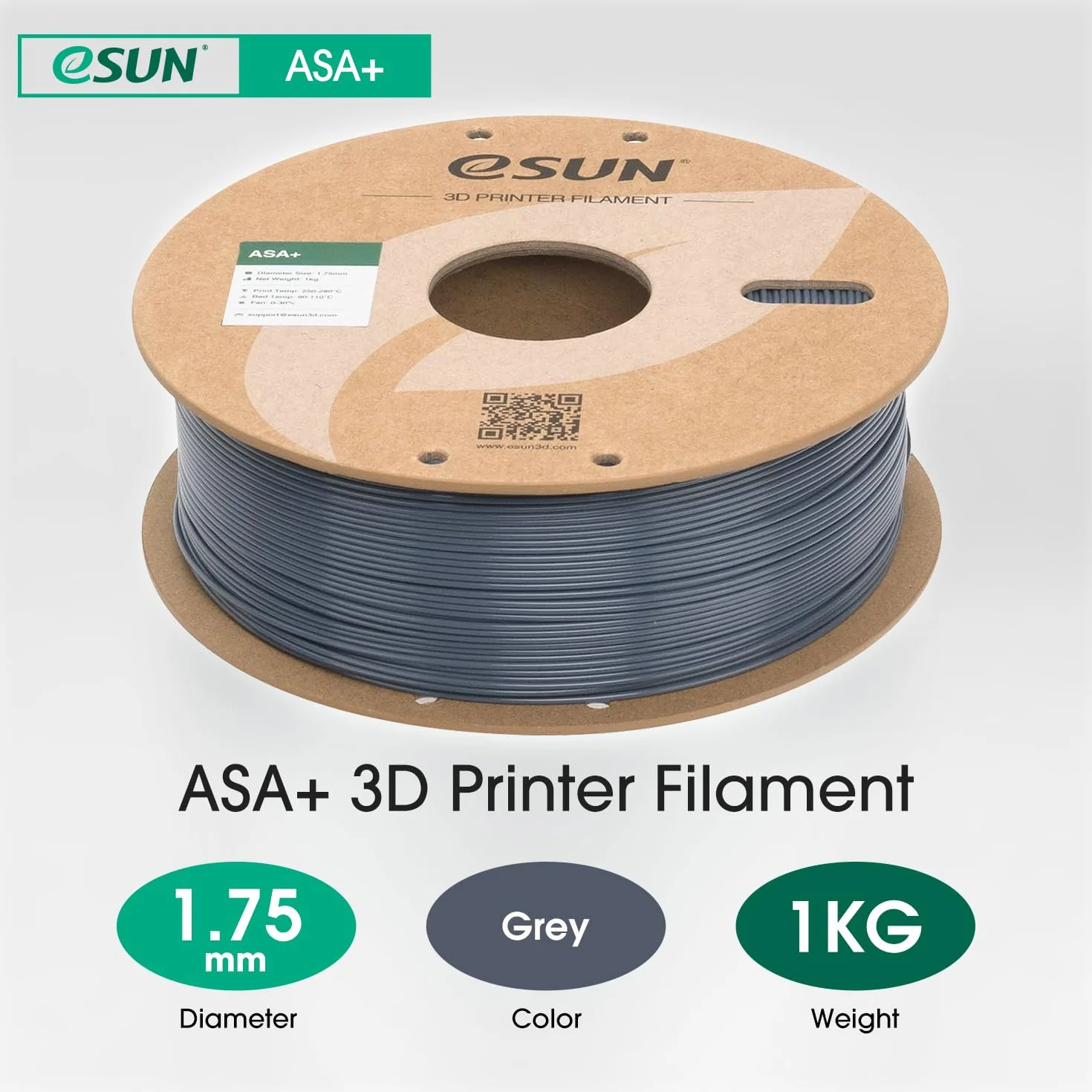eSUN ASA+ Filament 1,75 mm 1 kg Szary do drukarek 3D odporny na warunki atmosferyczne