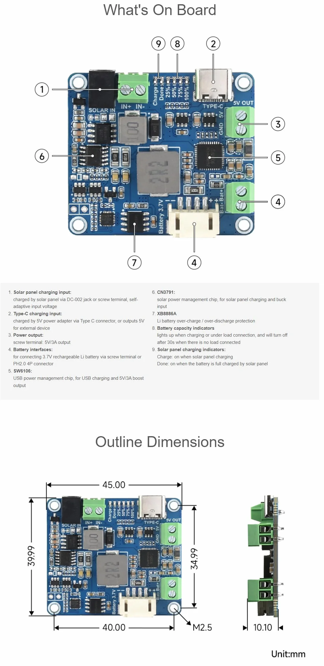 Solar Power Manager Module (D) Fits Raspberry Pi/Jetson Nano/Arduino Supports Type-C Power Adapter lub panel słoneczny 6 V ~ 24 V z uchwytem na baterie (nie zawiera 18650)