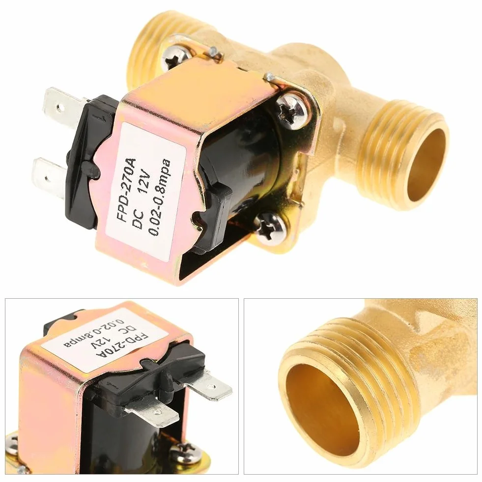 Mosiężny elektromagnetyczny zawór elektryczny 12V, 1/2 "DC 12V normalnie zamknięty mosiężny elektromagnetyczny do kontroli wody