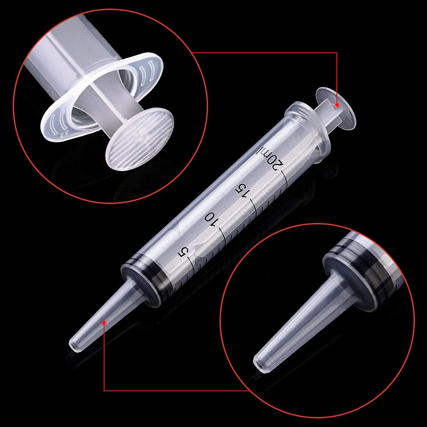 Hyber&Cara Strzykawki 20 ml, 5 szt. plastikowa strzykawka z końcówką cewnika do laboratoriów naukowych, pomiaru i dozowania cieczy, karmienia zwierząt, podlewania roślin