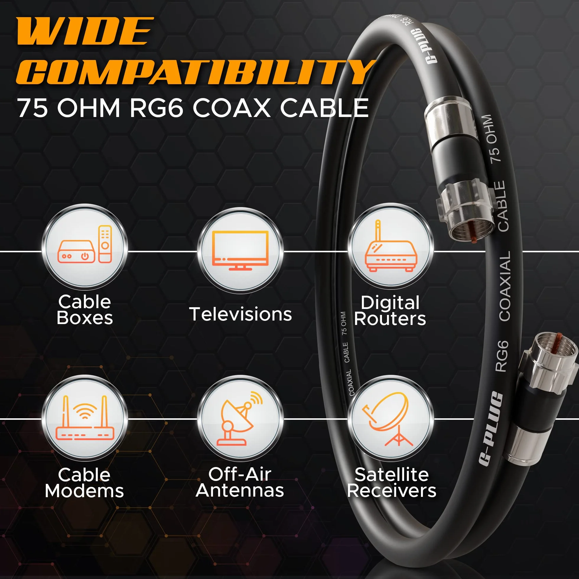 G-PLUG RG6 Zestaw kabli koncentrycznych 10 m antena satelitarna uszczelniony czarny