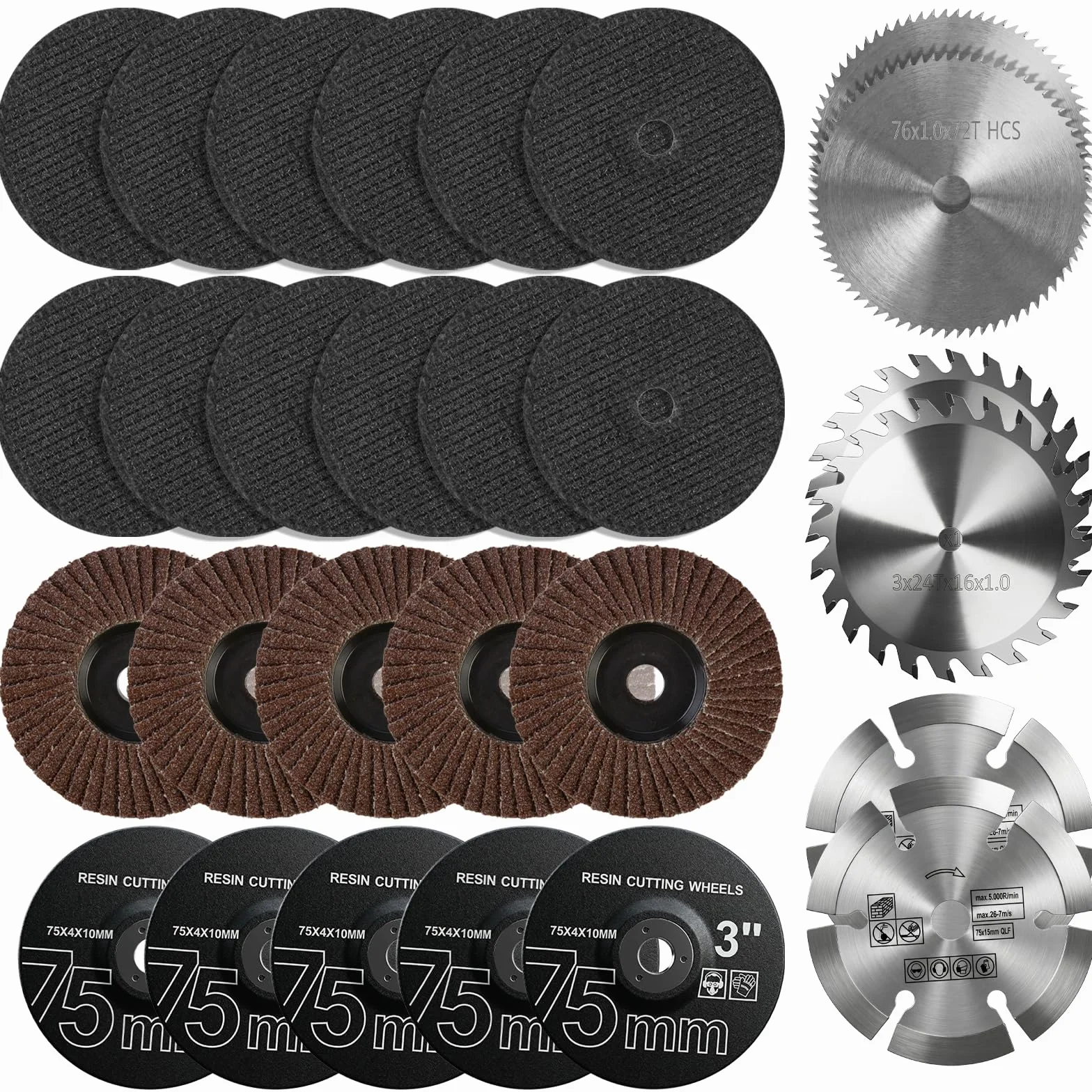 Zestaw tarcz tnących 75 mm do mini szlifierek kątowych Ø 76 mm otwór 10 mm 26 sztuk