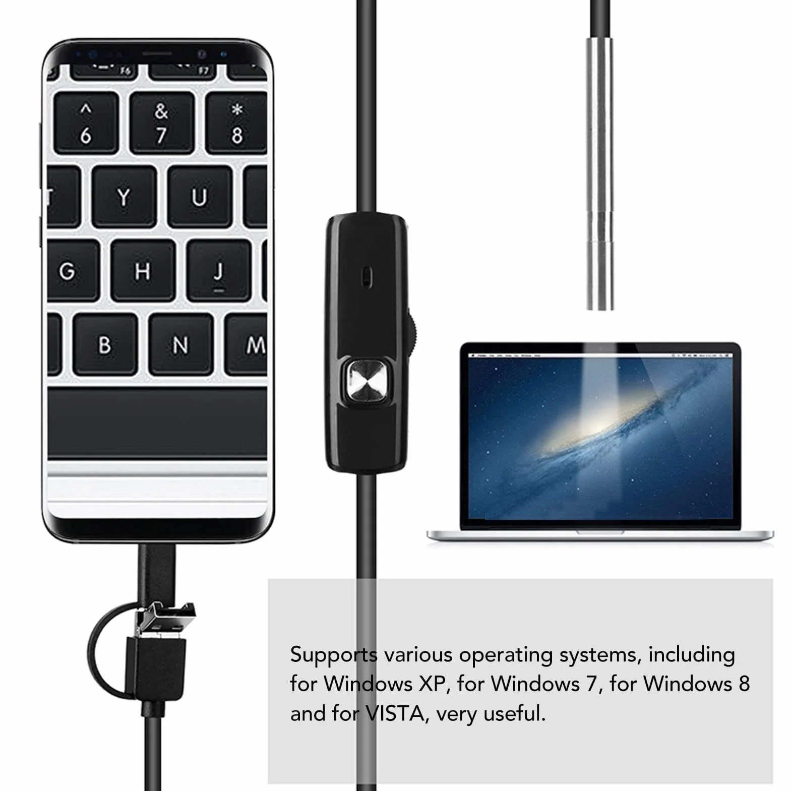 Endoskop 5,5 Mm Kamera Boroskopowa USB 3 w 1 IP67 Wodoodporna Kamera Inspekcyjna z Interfejsem Typu C do Konserwacji Inspekcyjnej (2M)