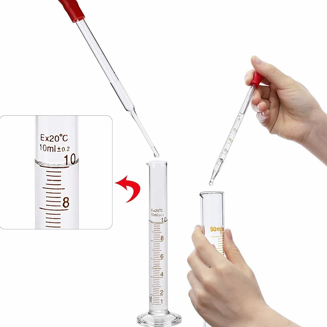 Szklane fiolki Erlenmeyer, JESSTOLO 50 ml, szklana butelka stożkowa, 50 ml szklana zlewka, 10 ml/5 ml cylinder z podziałką, 2 szczotki do czyszczenia, 3 szklane probówki i 2 szklane mieszadła