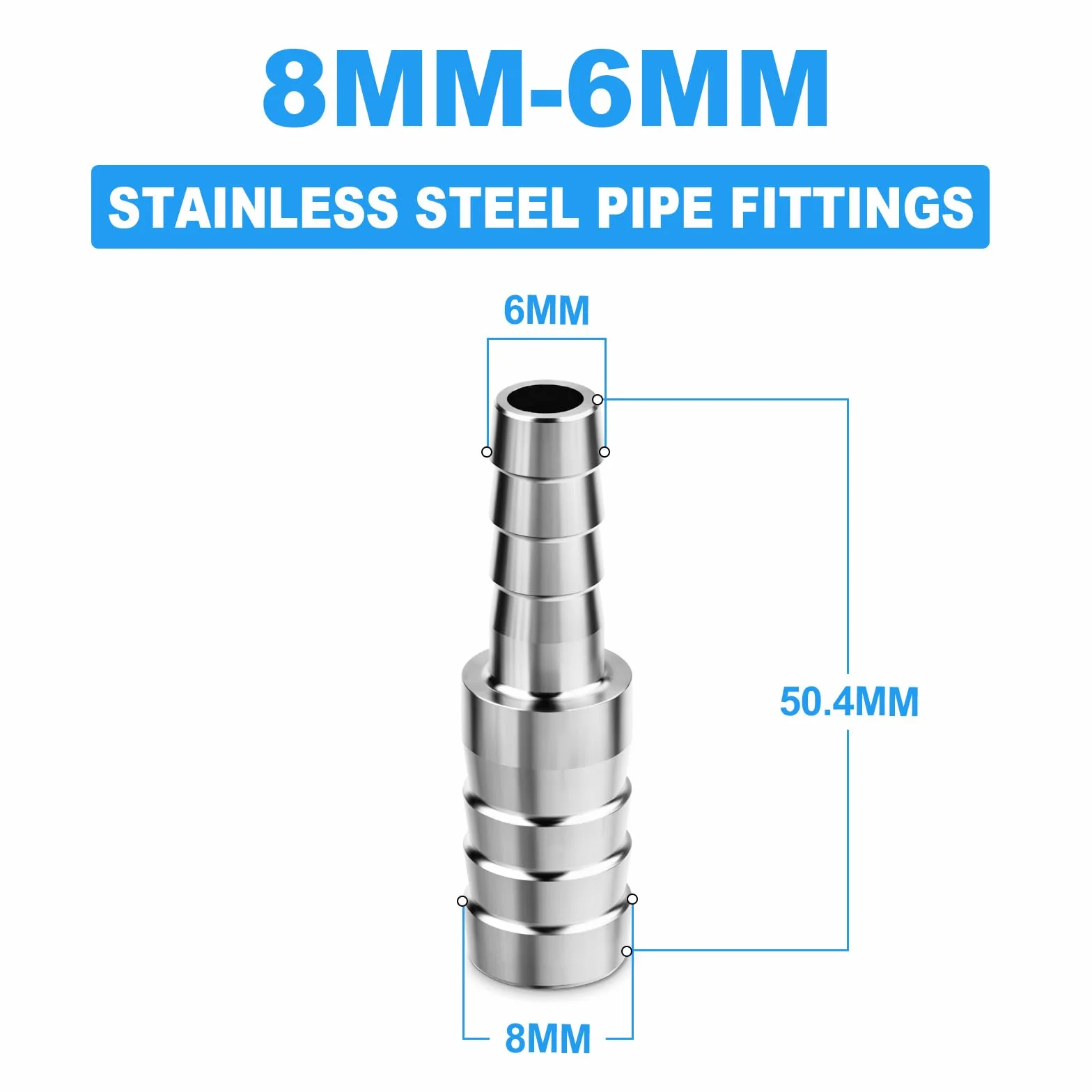 5 sztuk adapter ze stali nierdzewnej 304 8 mm do 6 mm do węża redukcyjnego, złączka łącząca wąż redukcyjny, złącze intercooler płynu chłodzącego, do wody, powietrza