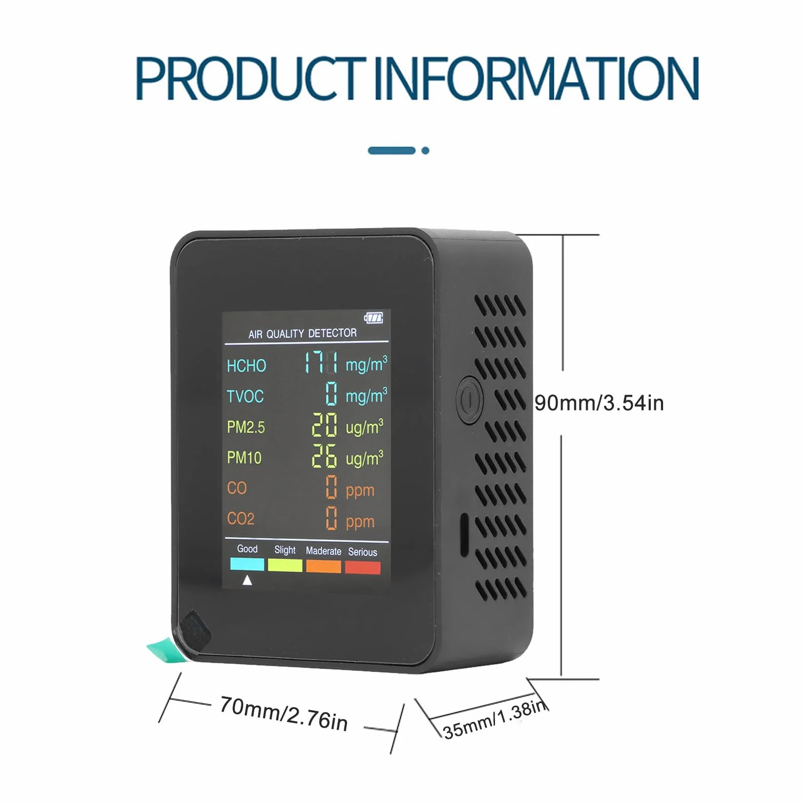 Monitor Jakości Powietrza, CO2 TVOC HCHO PM2.5 PM10 Tester Jakości Powietrza w Pomieszczeniach dla Domu, z Podświetlanym Wyświetlaczem LCD, ładowany Przez USB (BLACK)