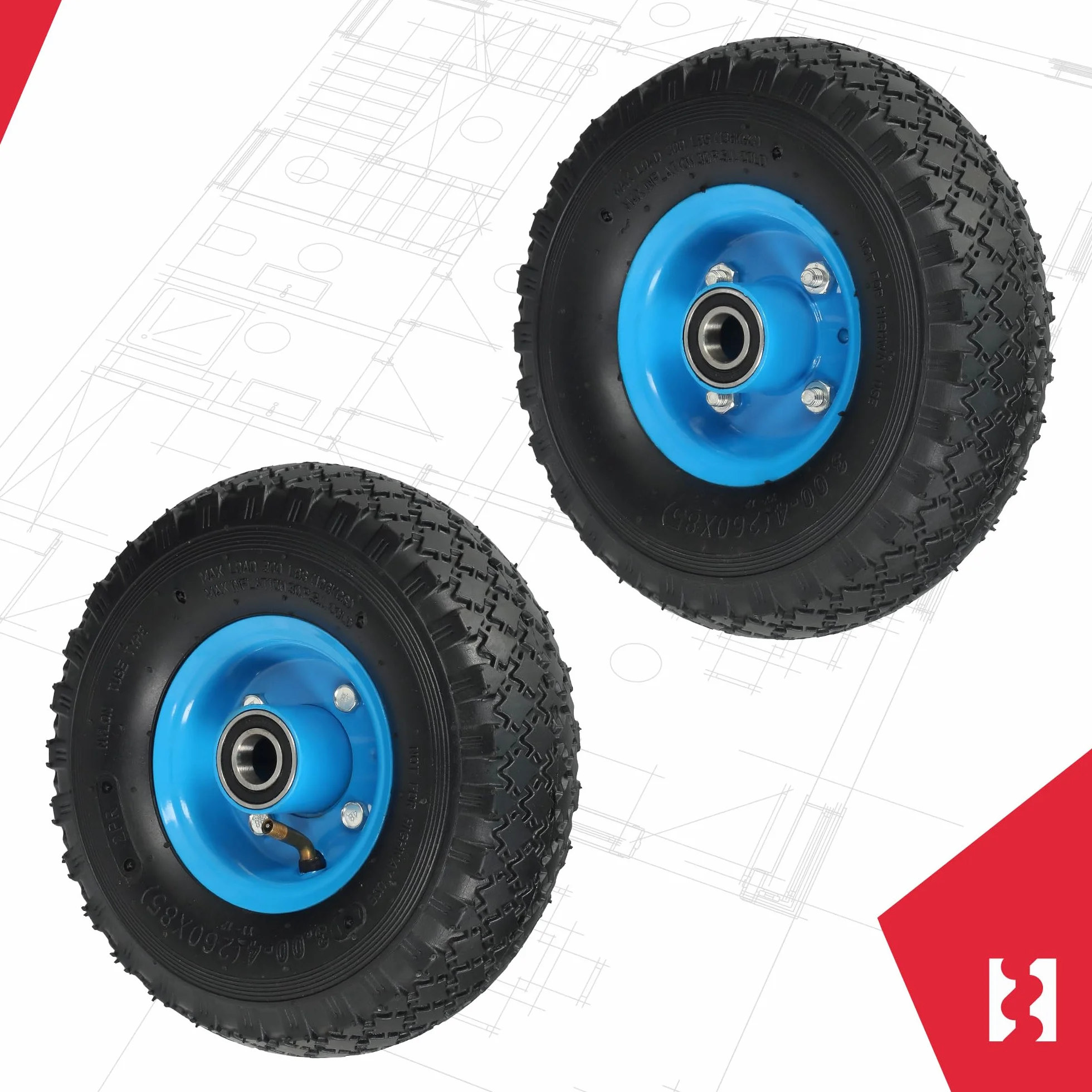 KOTARBAU® Zestaw 2 kół do wózka transportowego 260 x 85 mm 3.00-4, pełne opony gumowe, wzmocnione 4PR