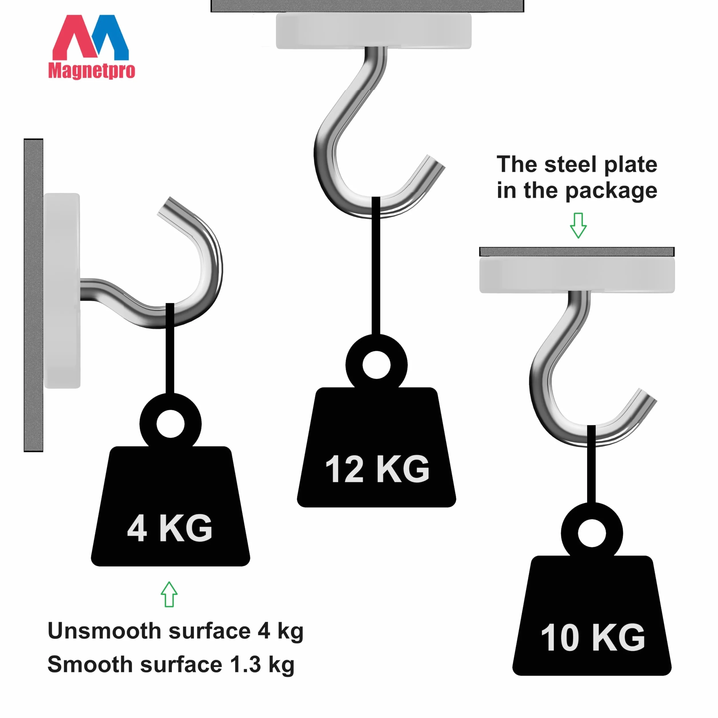 Magnetpro 12 sztuk magnesów 10 kg siła 20 x 7 mm z otworem i kapsułką, magnes z łbem wpuszczanym ze śrubami i 12 poduszkami stalowymi