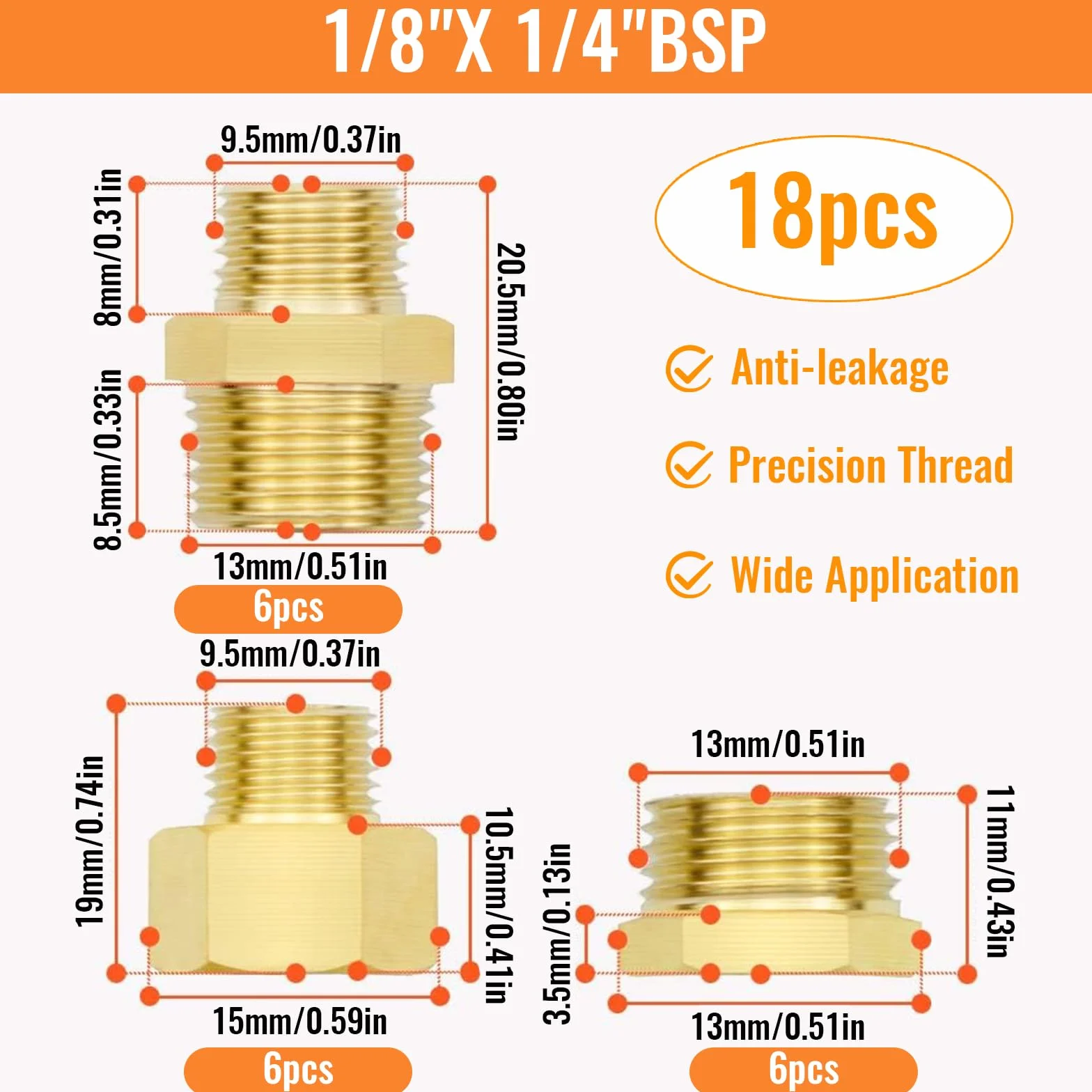 18 sztuk 1/8" do 1/4" gwint wewnętrzny i zewnętrzny BSP gwint mosiężny złączka sześciokątna i sześciokątna złączka redukcyjna i sześciokątne złącze tulejowe do konwersji połączeń rurowych