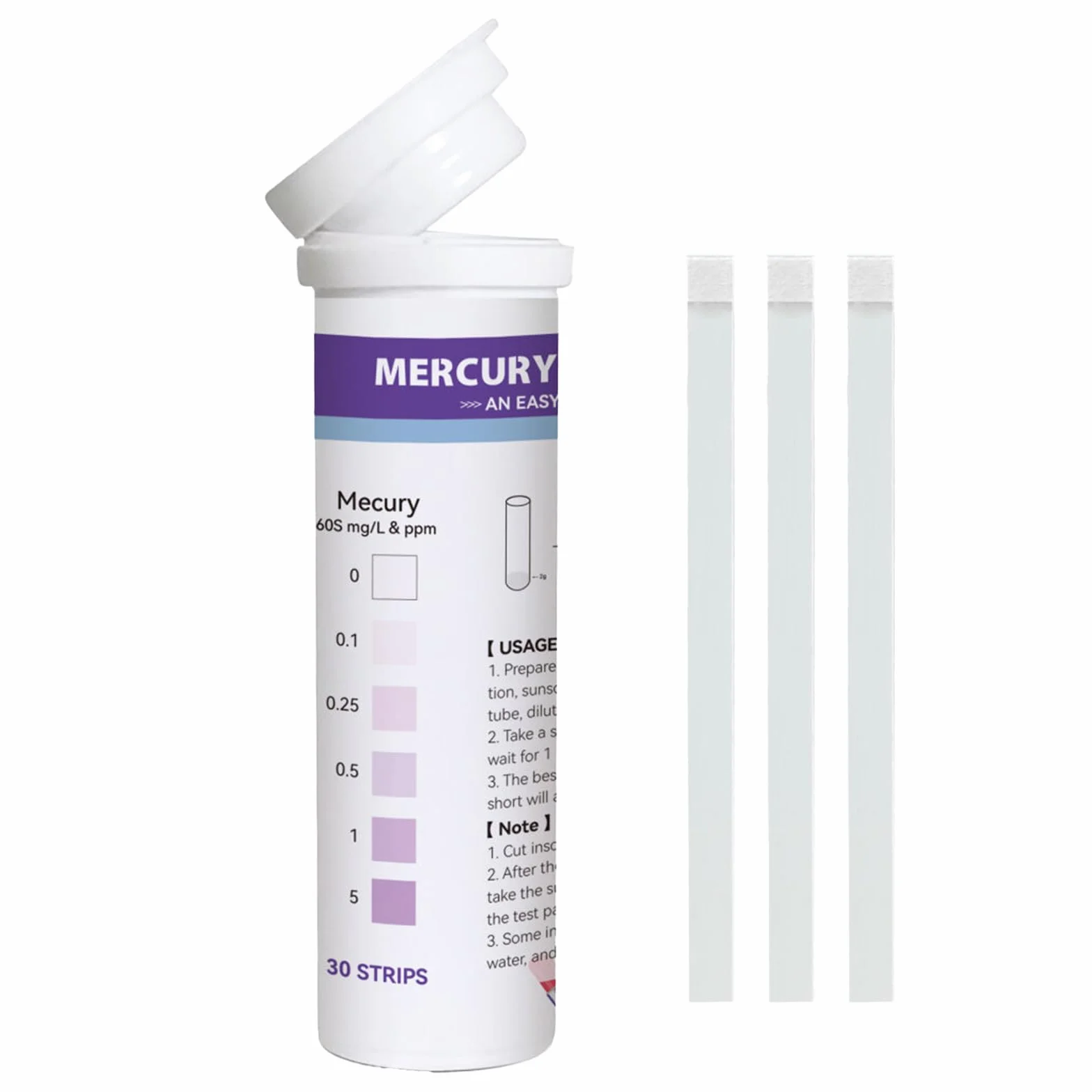 Paski testowe rtęci 30 sztuk 0–5 mg/l Hg² szybki test wody i kosmetyków metali ciężkich