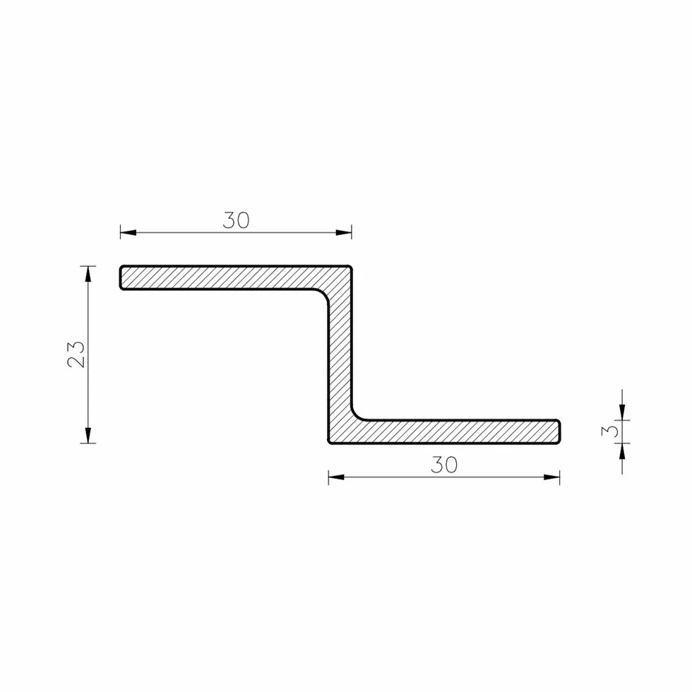 Profil Z z aluminium Z drążek aluminiowy profil aluminiowy PA38 długość 200 cm (23 mm x 30 mm x 3 mm)
