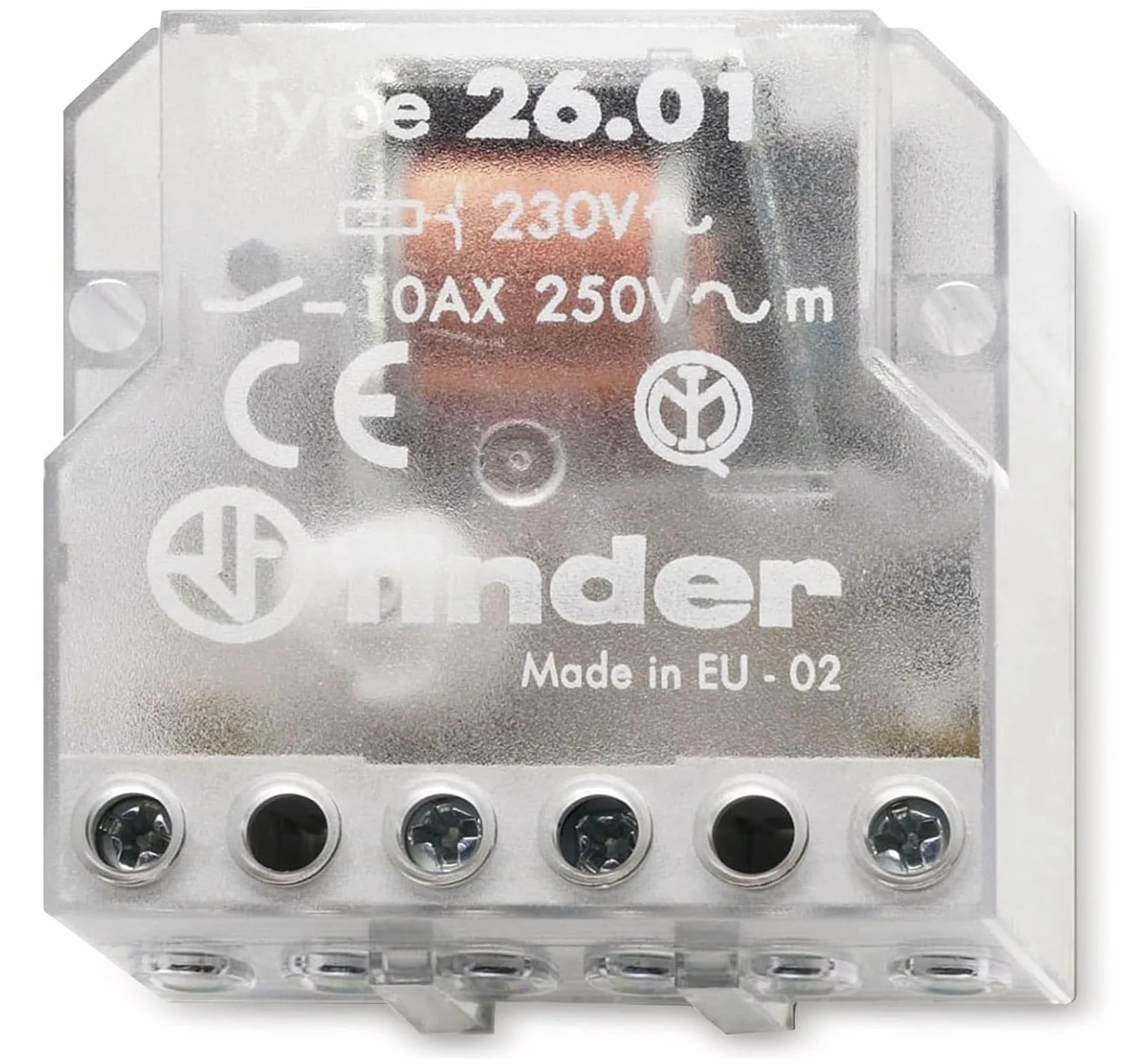 Finder 260182300000PAS Wyłącznik Impulsowy Do Puszki, 230 V AC, 1 Zestyk Zwierny, 10 A, Przezroczysty, 1 Sztuka,