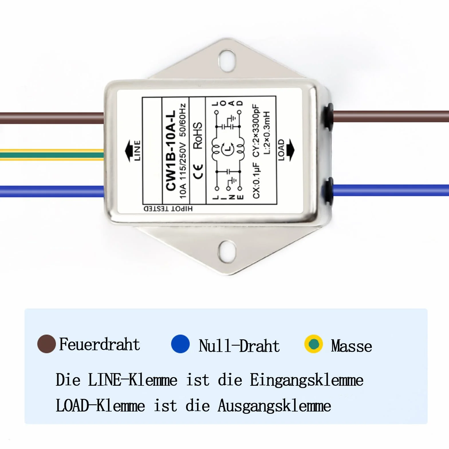 2 filtry EMI, CW1B-10A-L(040), filtr jednofazowy, 250 V, elektromagnetyczny filtr interferencyjny, do tłumienia ciągłych i przerywanych zakłóceń impulsowych