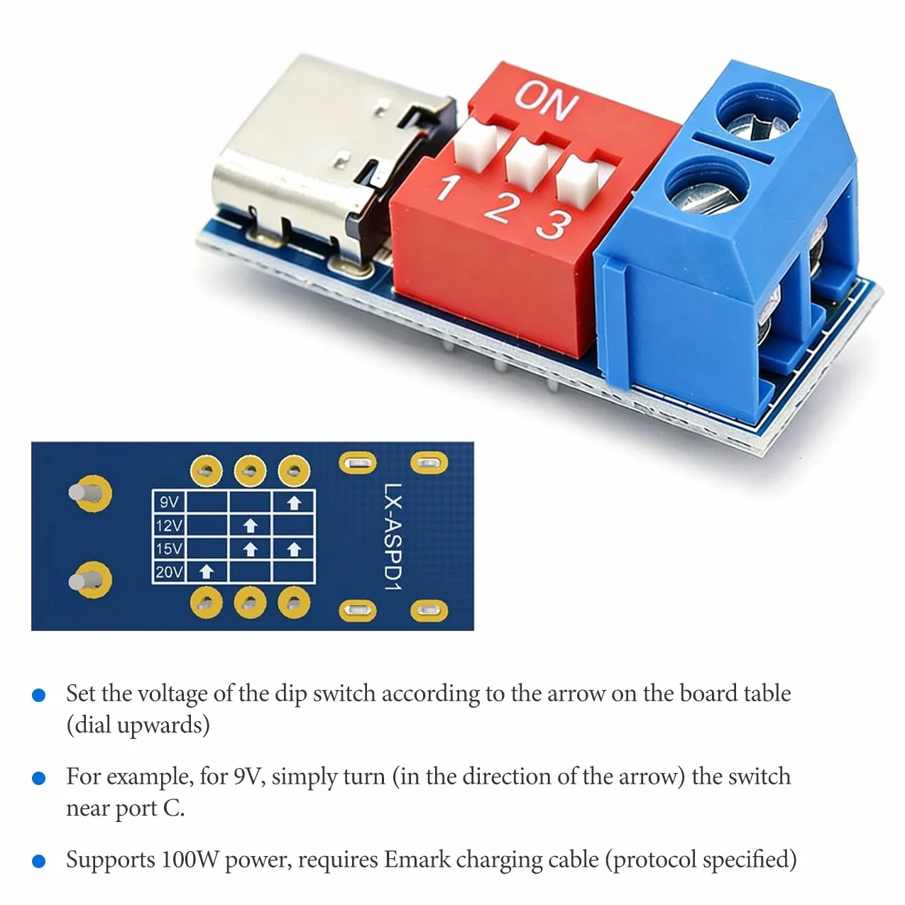 USB-C PD Trigger Board Moduł 3 szt. Przełącznik DIP 5V/9V/12V/15V/20V PD 3.0/2.0 QC 3.0 Ładowanie