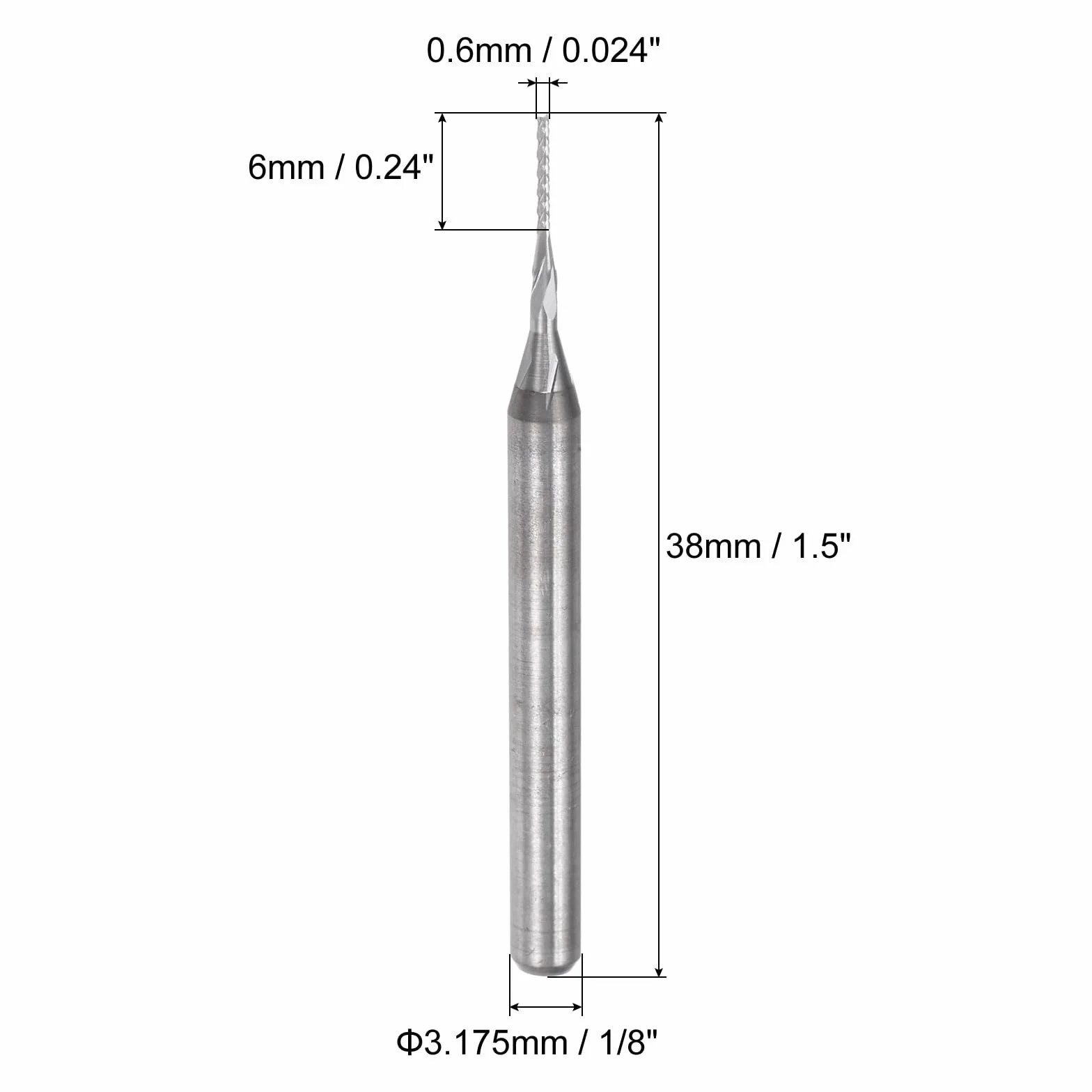 QUARKZMAN 20 sztuk bitów frez 0,6 mm wiertła CNC z litego twardego metalu frez do rzeźbienia w drewnie frez płytka drukowana PCB, 1/8" prosty trzonek