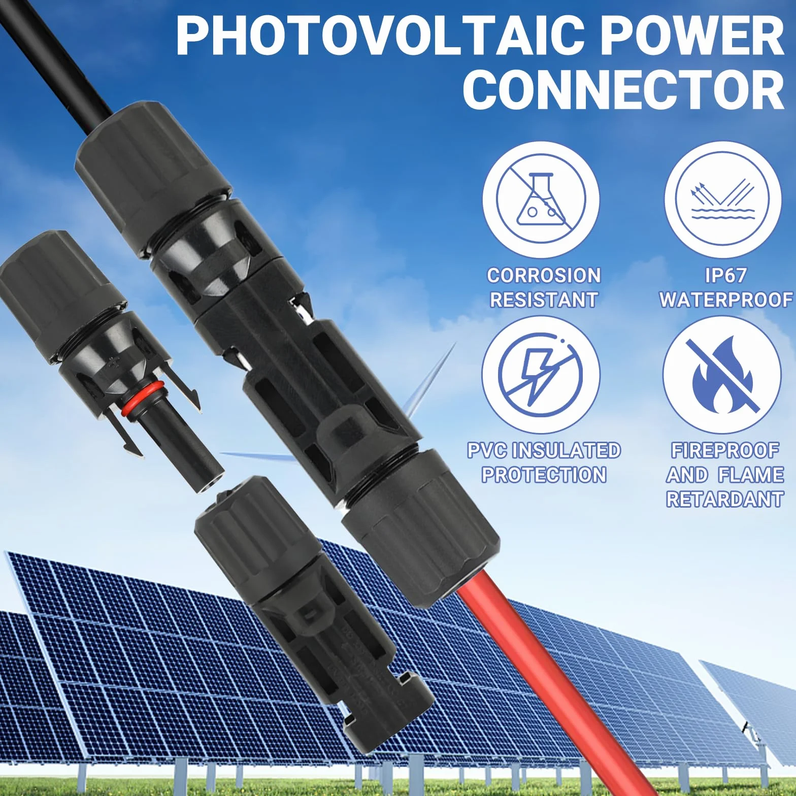 Zestaw zaciskarki solarnej do kabli 2,5/4/6mm² dla paneli fotowoltaicznych – zaciskarka solarna z 10 parami męskich/żeńskich złączy solarnych i gniazdami + 2 klucze + 1 zaciskarka