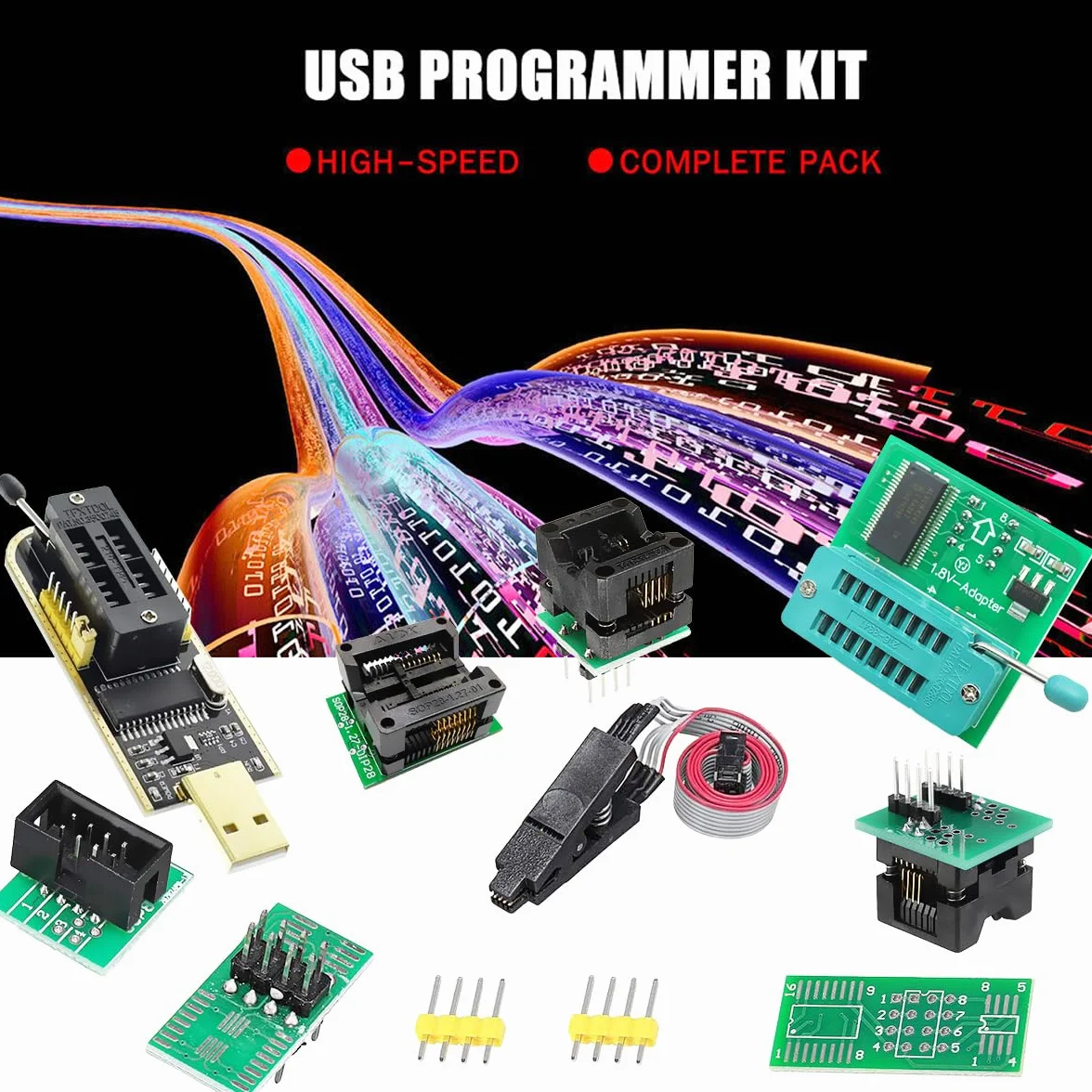Programator USB CH341A SOP8 SOIC8 klips testowy 1,8 V płytka adaptera SOP8 150 mil 200 mil SOP16 300 mil 24 25 seria chipy programowania zestaw testowy zestaw 9-częściowy
